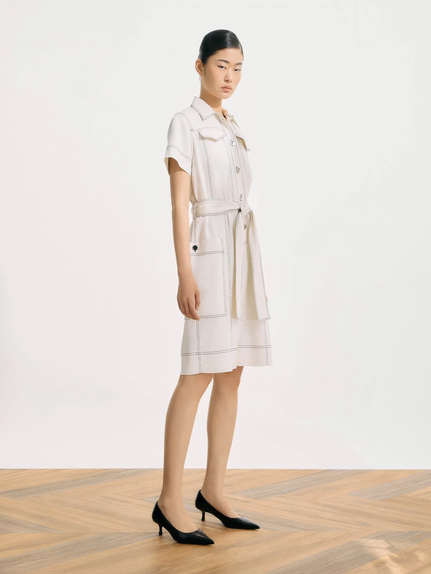 ASAVA ( SS25) Zena Women Short Sleeve Playsuit White