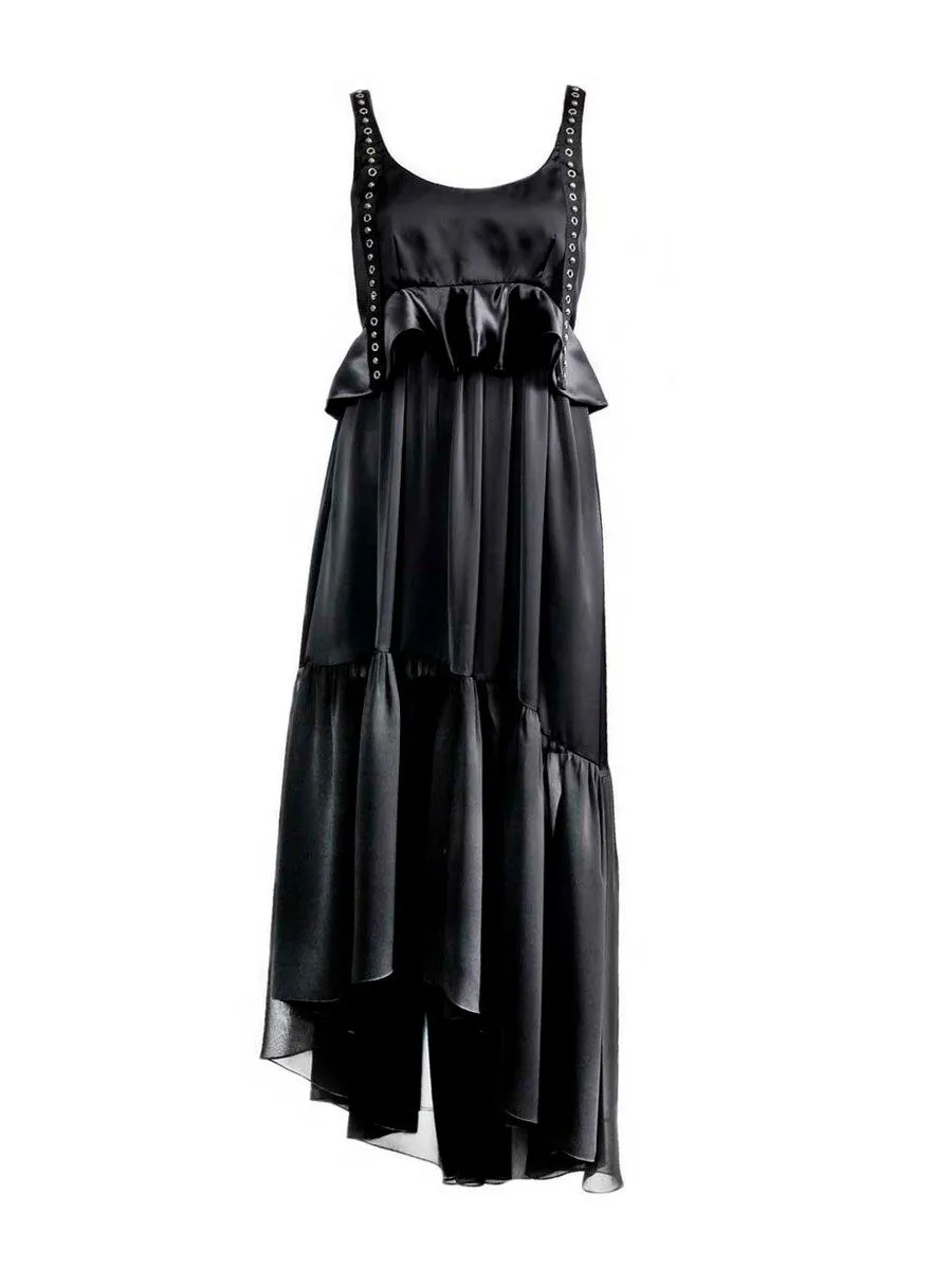 SENADA WOMEN SILK BLEND EYELET MAXI BLACK DRESS
