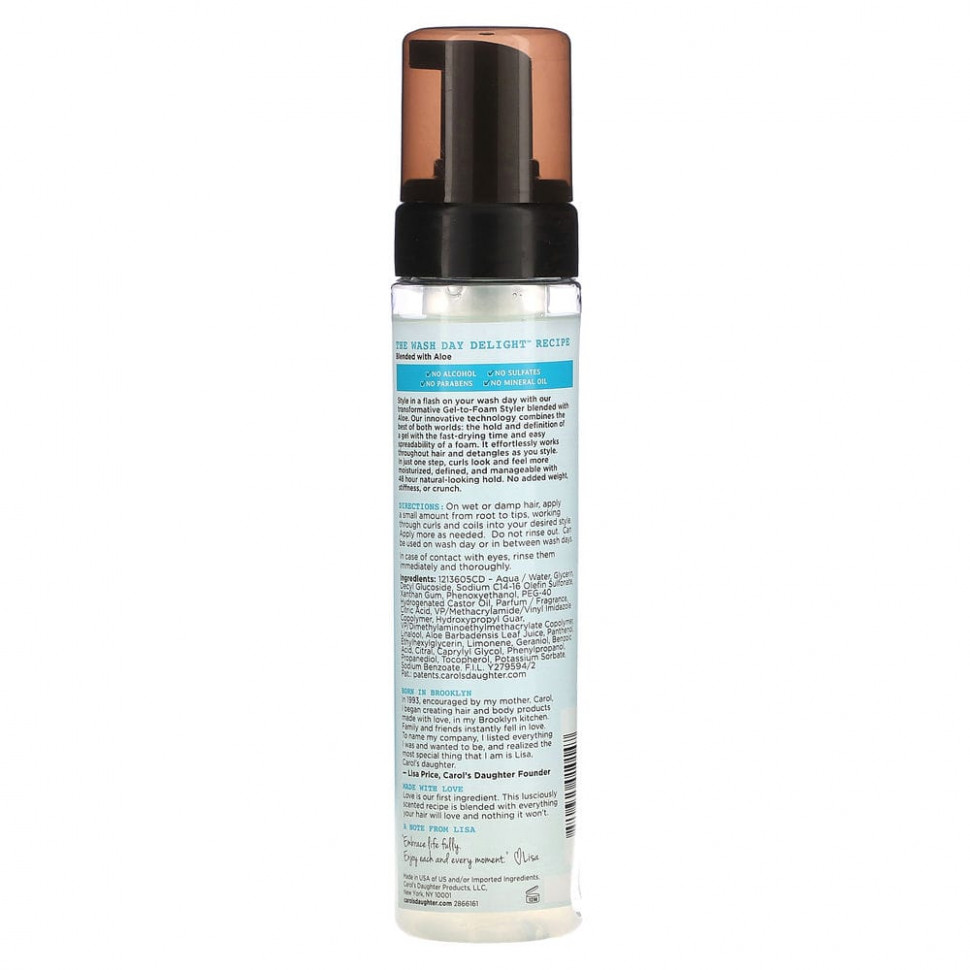 Carol's Daughter, Wash Day Delight, гель-пенка для укладки волос, с алоэ, 250 мл (8,5 жидк. Унции)