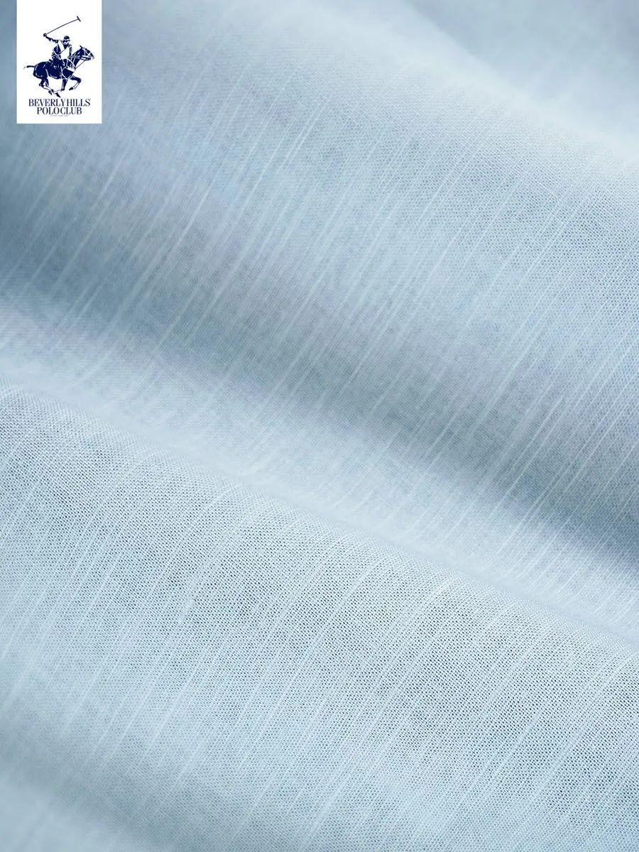 BEVERLY HILLS POLO CLUB Men Cotton Linen Relax Fit Shirt Long Sleeve, Light Blue