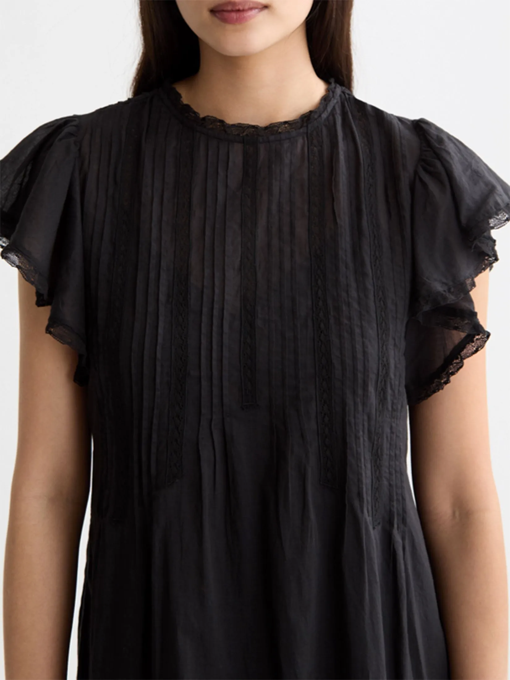 SCOTCH&SODA Women Maxi Dress With Pleated Lace Details Meteorite