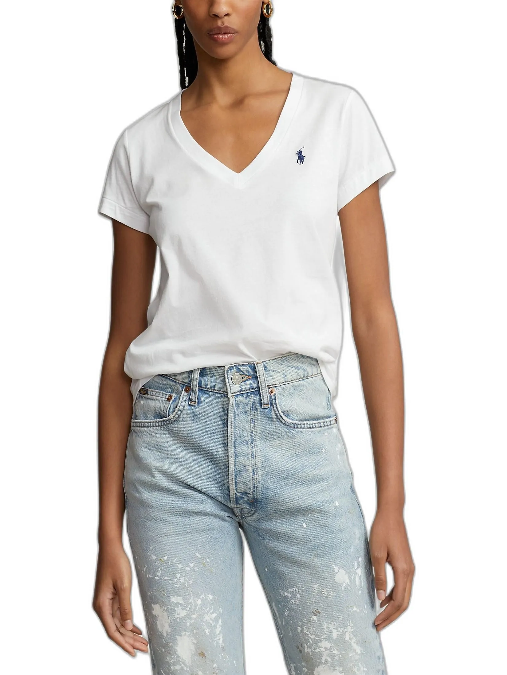 POLO RALPH LAUREN Women Tee-Cotton Jersey V-Neck Tee WMPOKNINCU20704-White