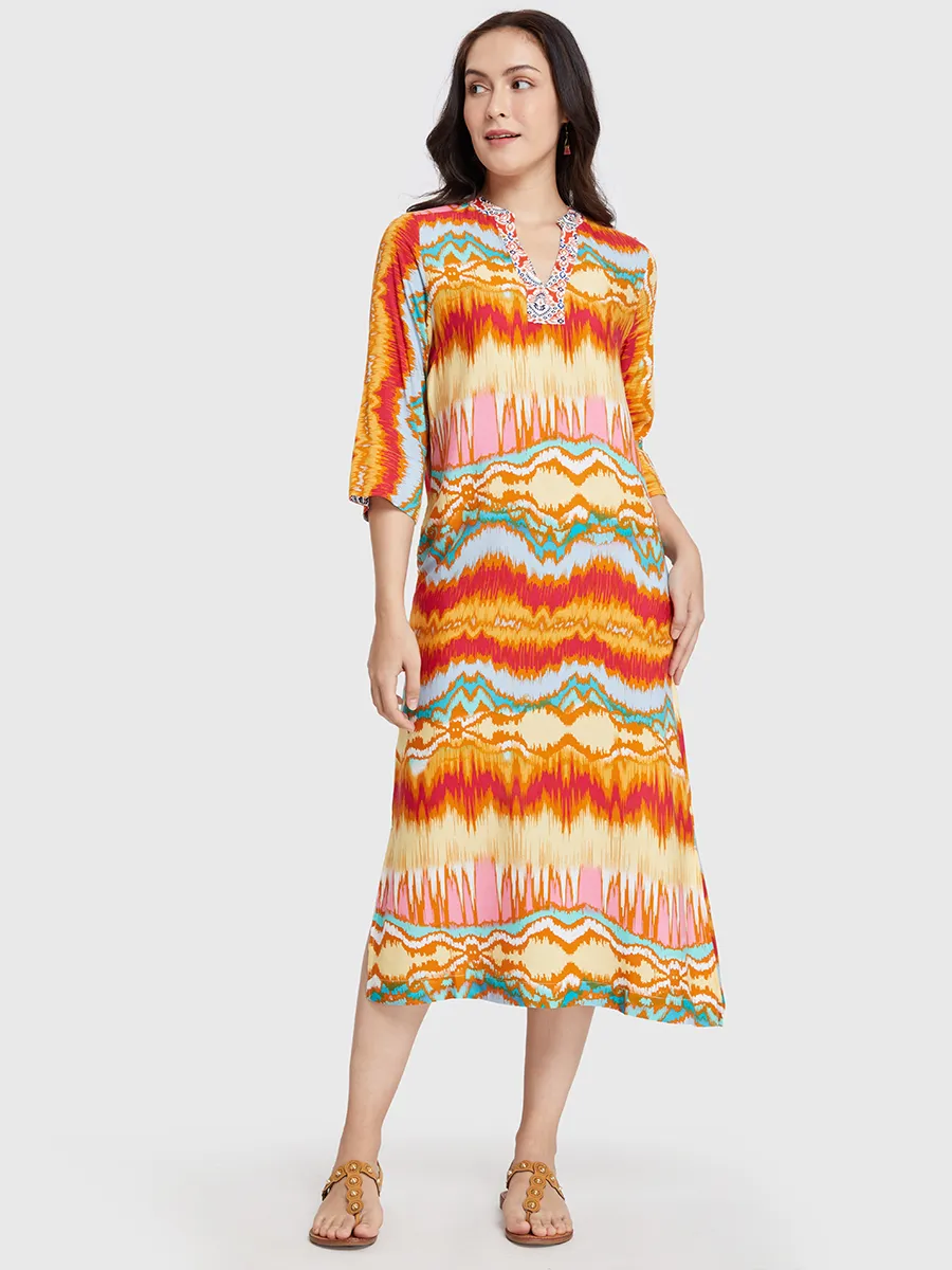 JOURNAL Women Maxi Dress Long Sleeves V Neck Printed