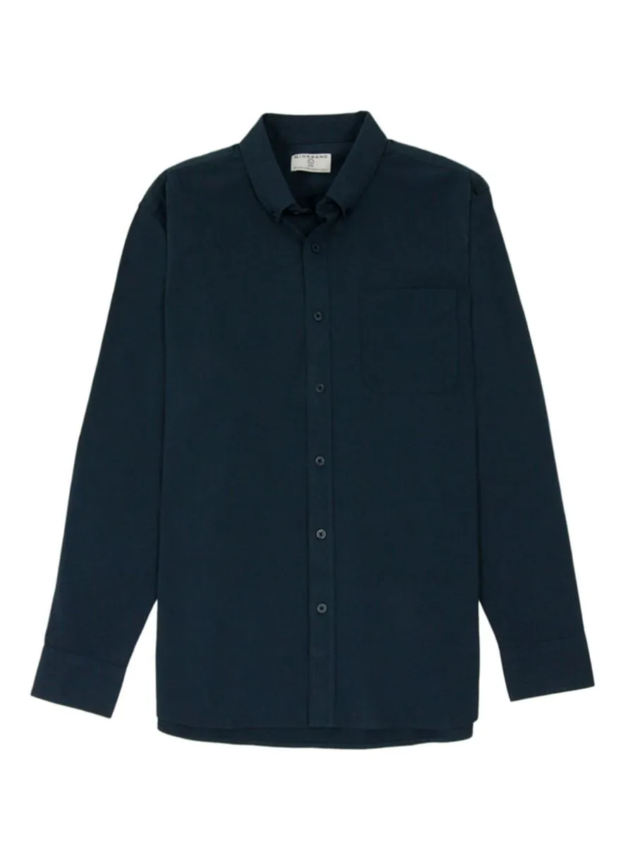 GIORDANO Men's Slim Fit Long Sleeve Stretch Shirt (Poplin)  Blackish Green