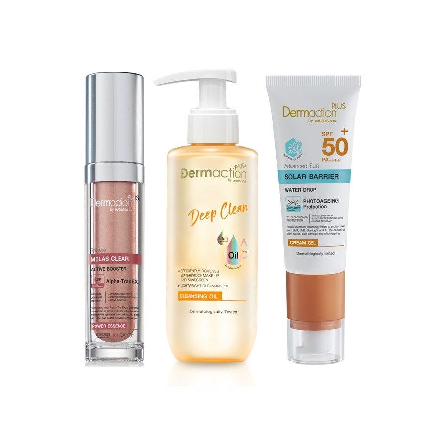 Dermaction Plus by Watsons Set (Cleansing Oil 180ml+Melas Clear Essence 30ml+Sun Gel