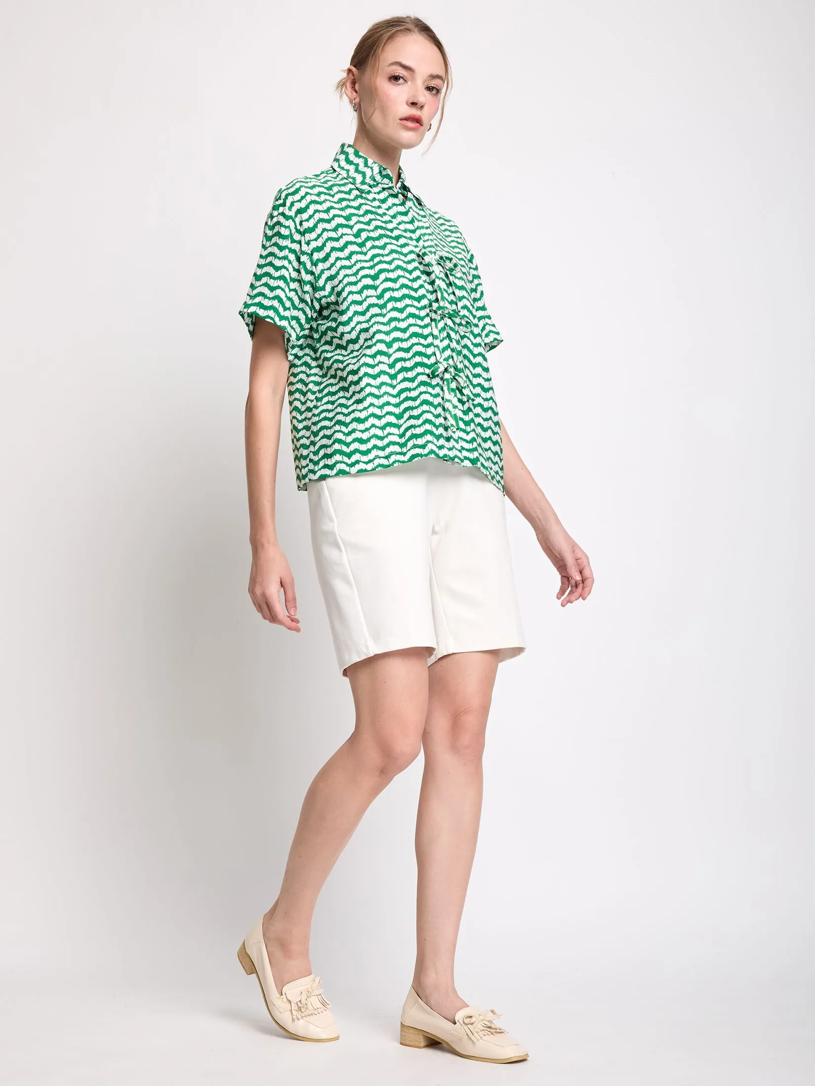 EASY PIECES Women Blouse Short Sleeves Front-Tie Closure