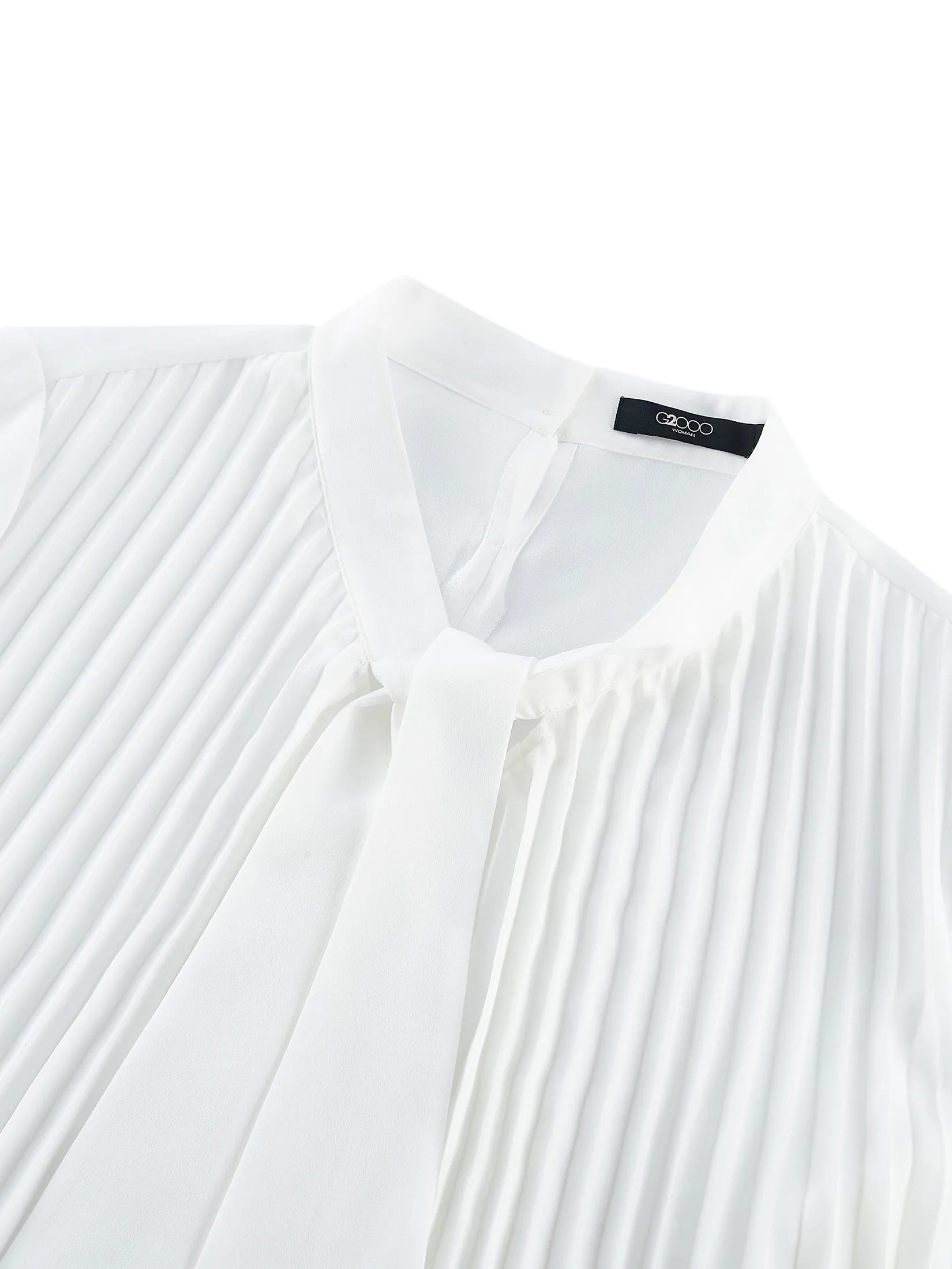 G2000 Women Clothing Pleated Blouse With Tie Loose Fit - Off-White
