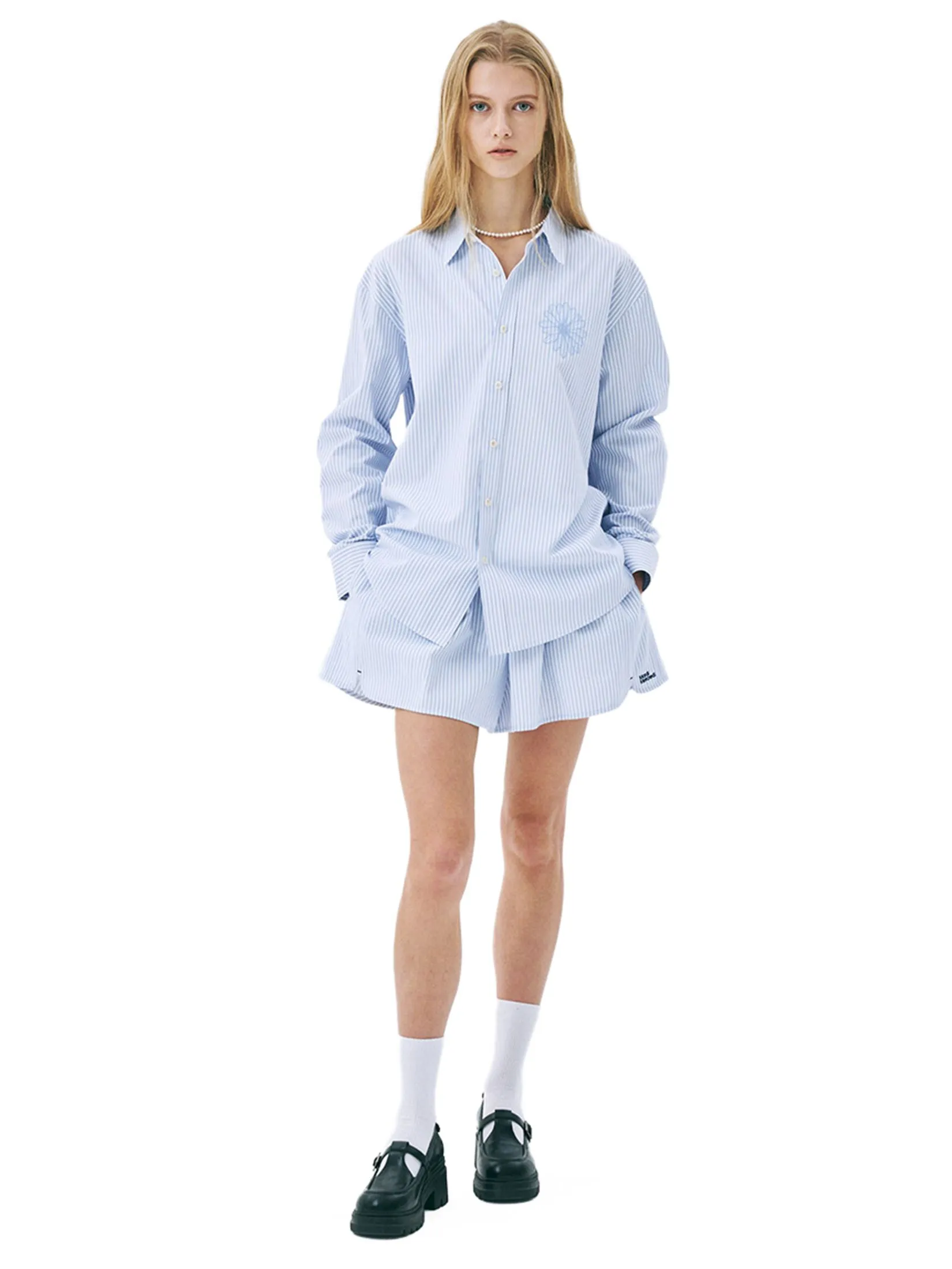 MARDI MERCREDI Cotton Shorts Stripe Navy F