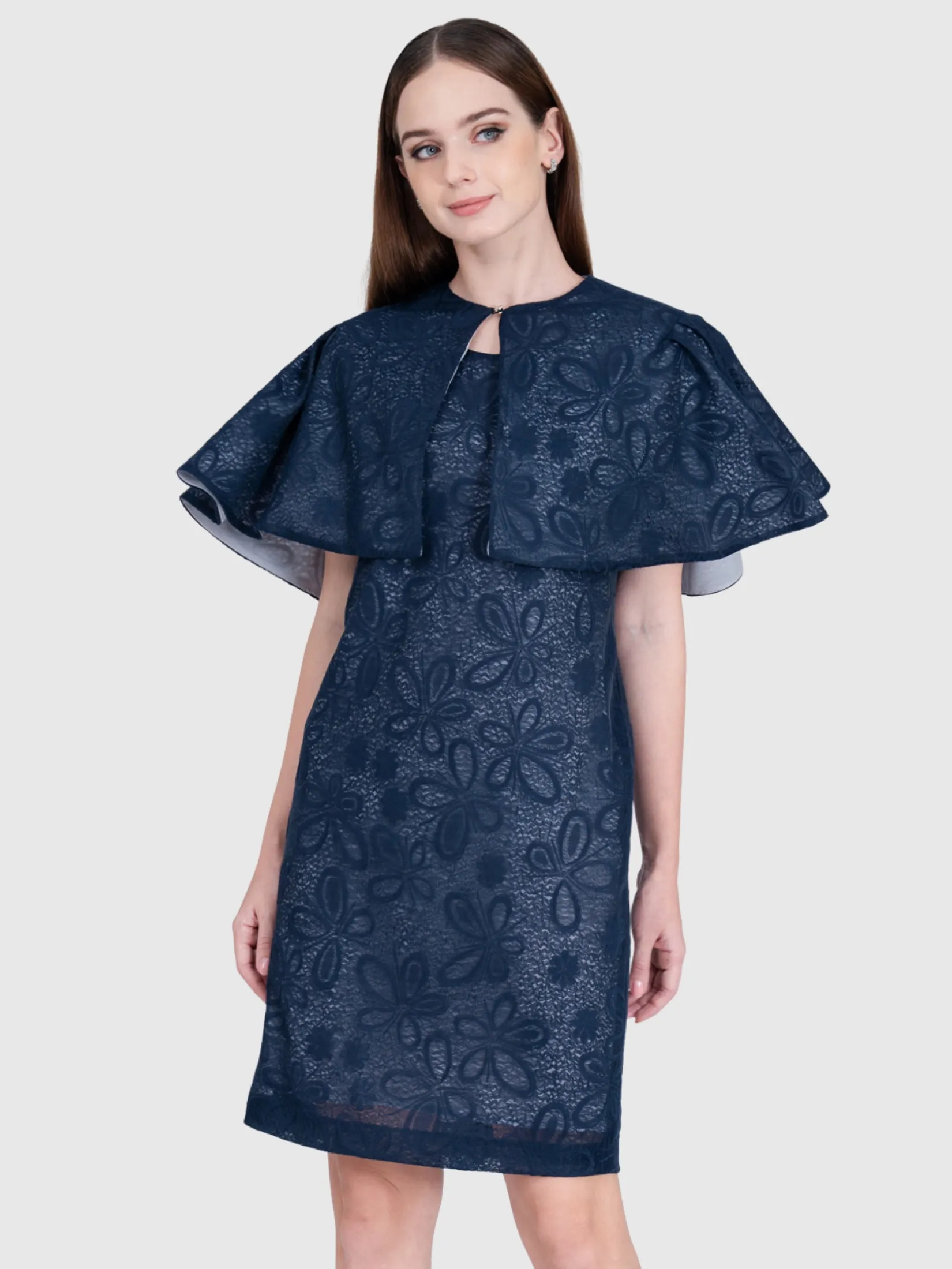 VERONIQA Women Dress Short Sleeves Fancy Navy Blue