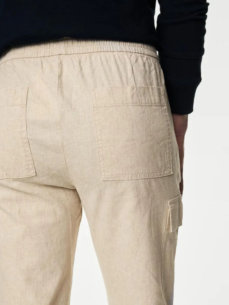 MARKS & SPENCER Men Cargo Trousers Linen Rich Elasticated Waist Stone