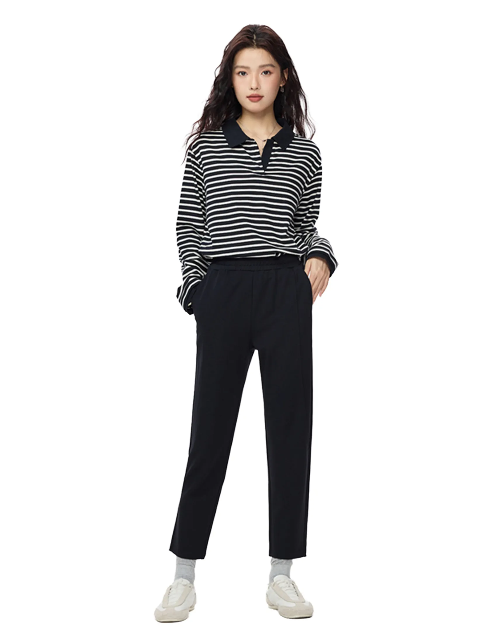 GIORDANO Women s Pintuck elastic waist ankle length sweat pants Black