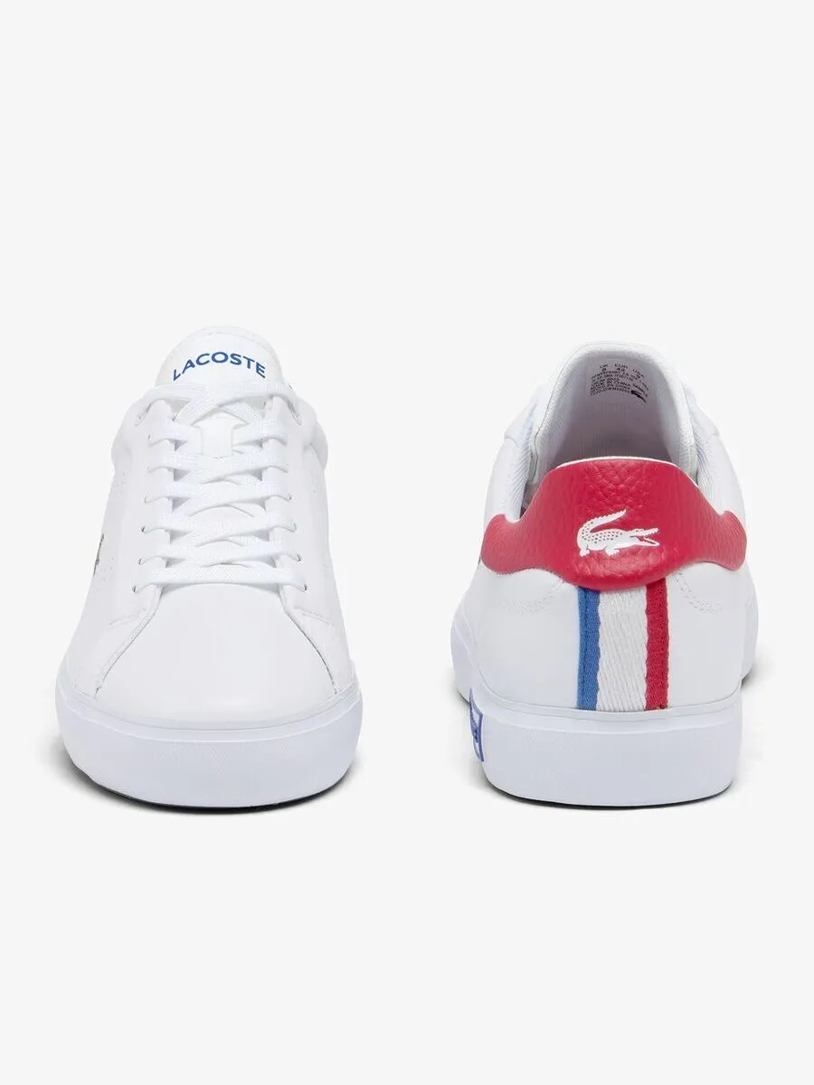 LACOSTE White Men’s Powercourt 2.0 Contrasted Leather Trainers