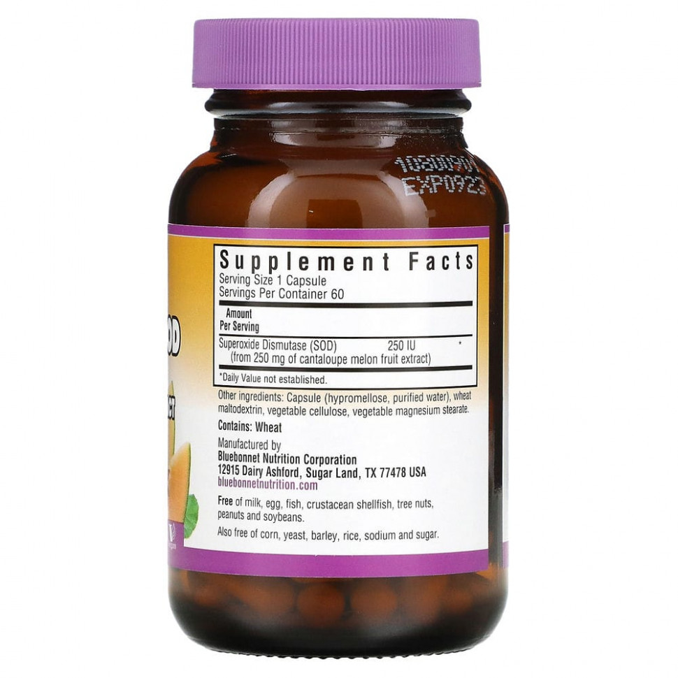 Bluebonnet Nutrition, Super Fruit, Vegetarian SOD, экстракт плодов канталупы, 250 МЕ, 60 растительных капсул