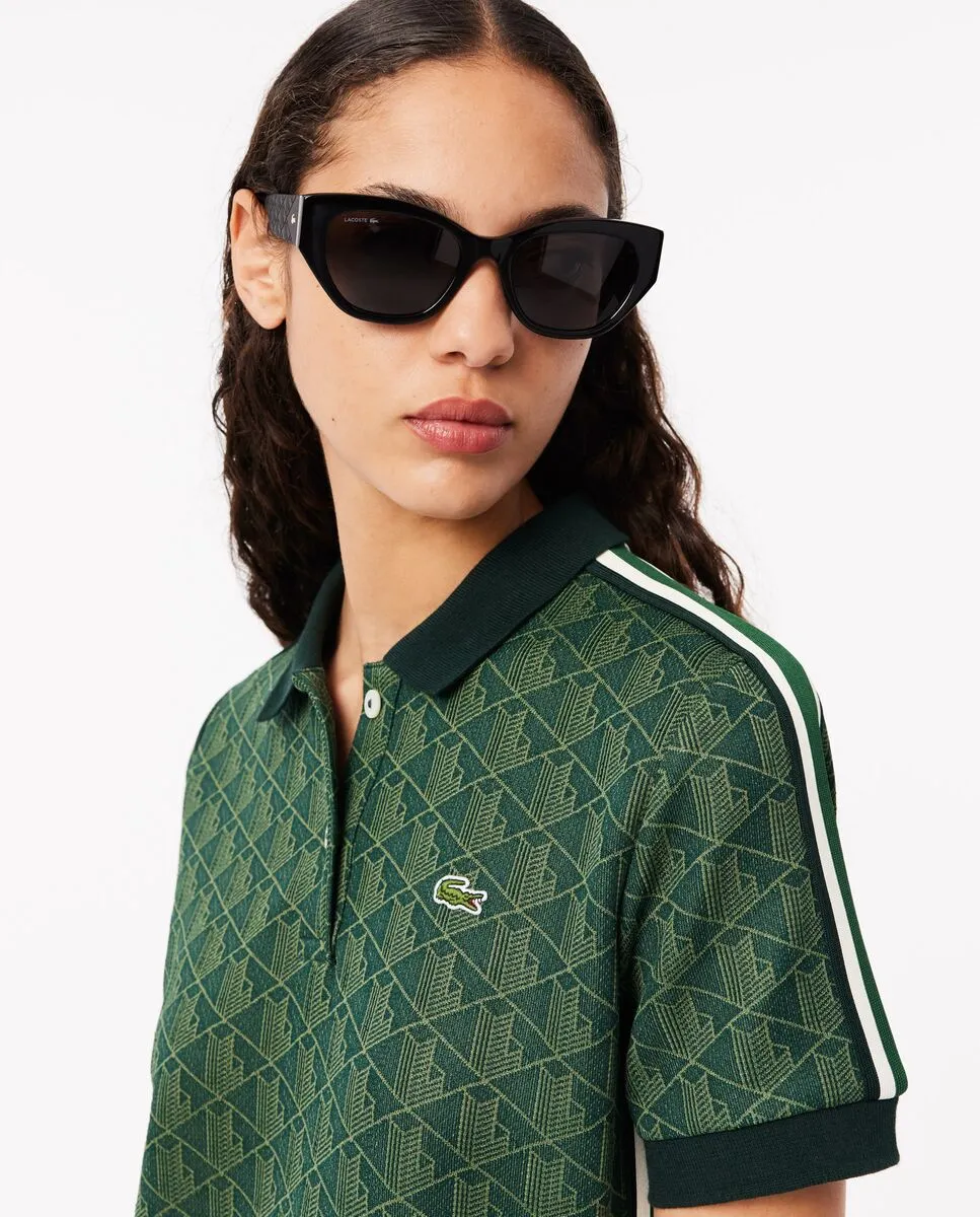 LACOSTE Slim Fit Monogram Jacquard Polo Dress Green