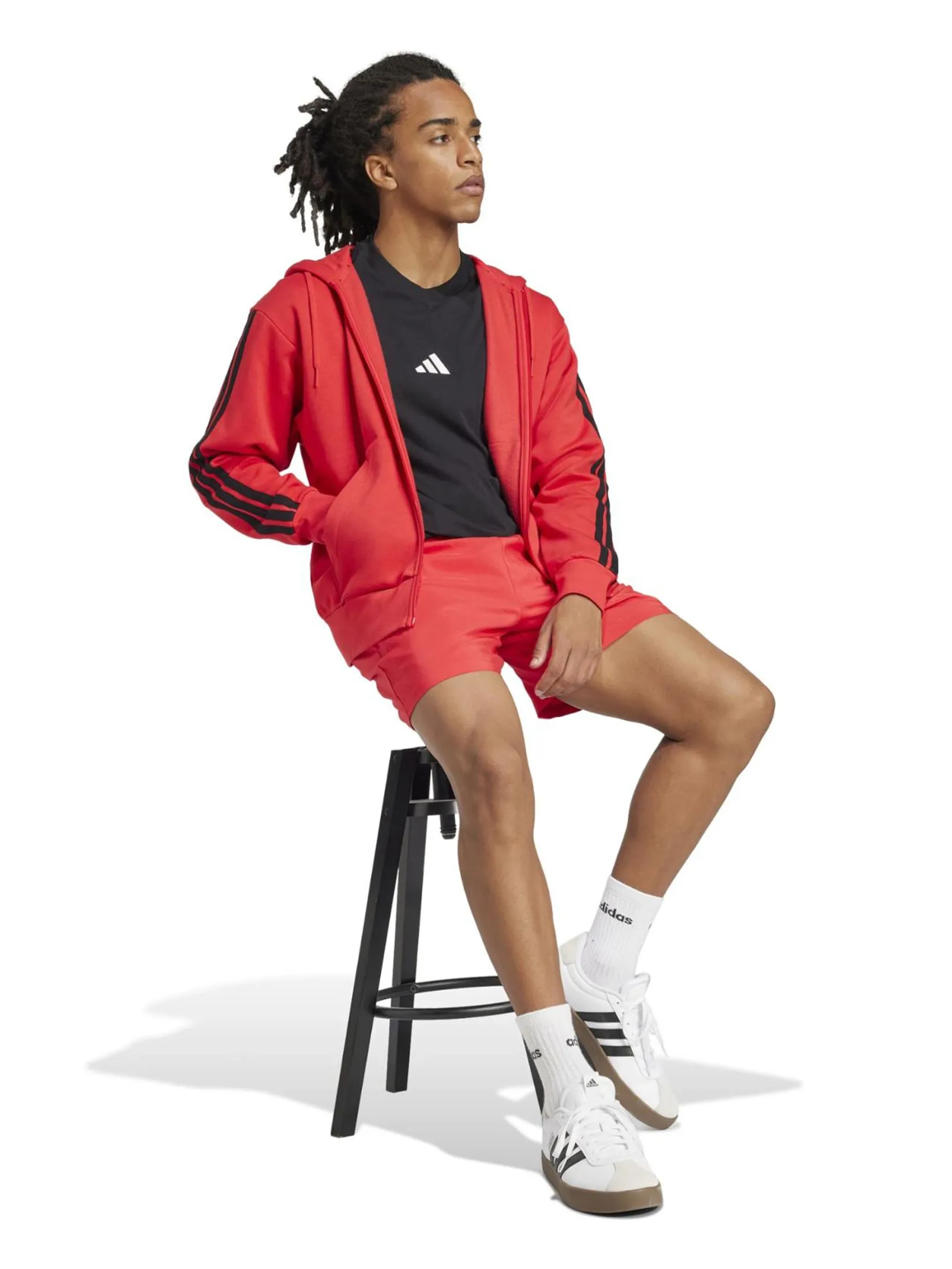 ADIDAS Men Hoodie Essentials 3-Stripes Fleece Pure Ruby / Black