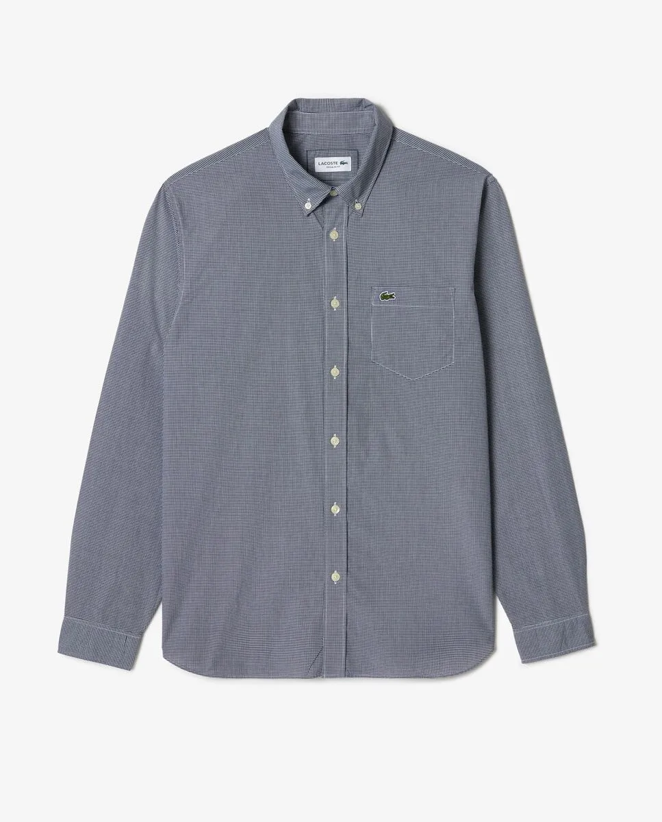 LACOSTE Navy Blue Regular Fit Cotton Poplin Shirt