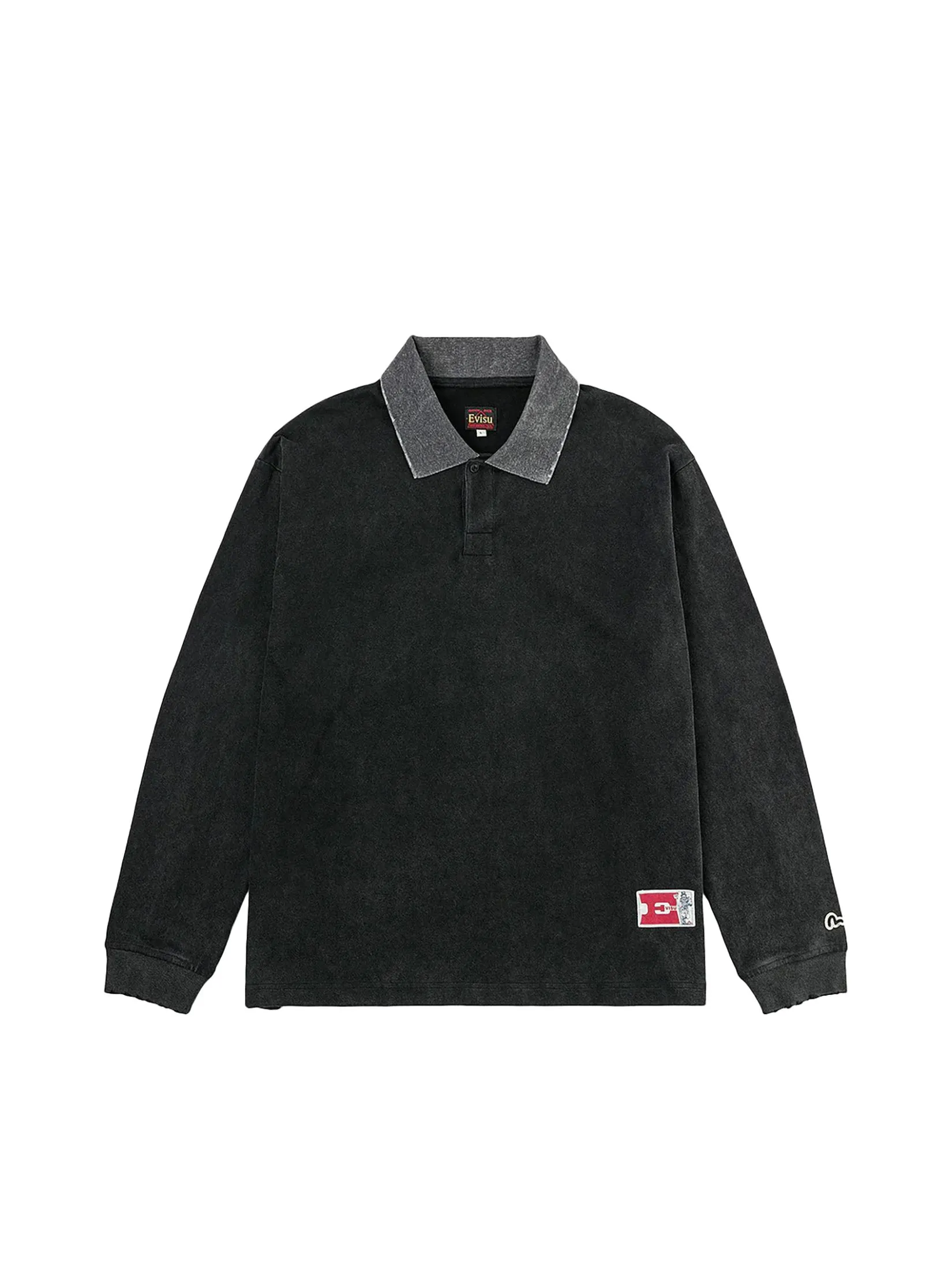 EVISU Men T-Shirt Long-Sleeve Seagull Appliqué Relax Fit Charcoal