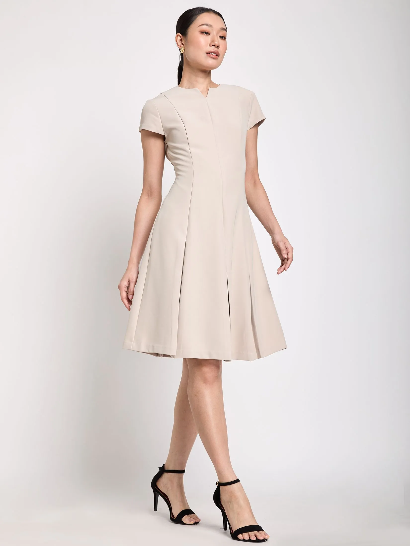 EXPRESSIONS Women Dress With Cap Sleeves And Pleated Skirt