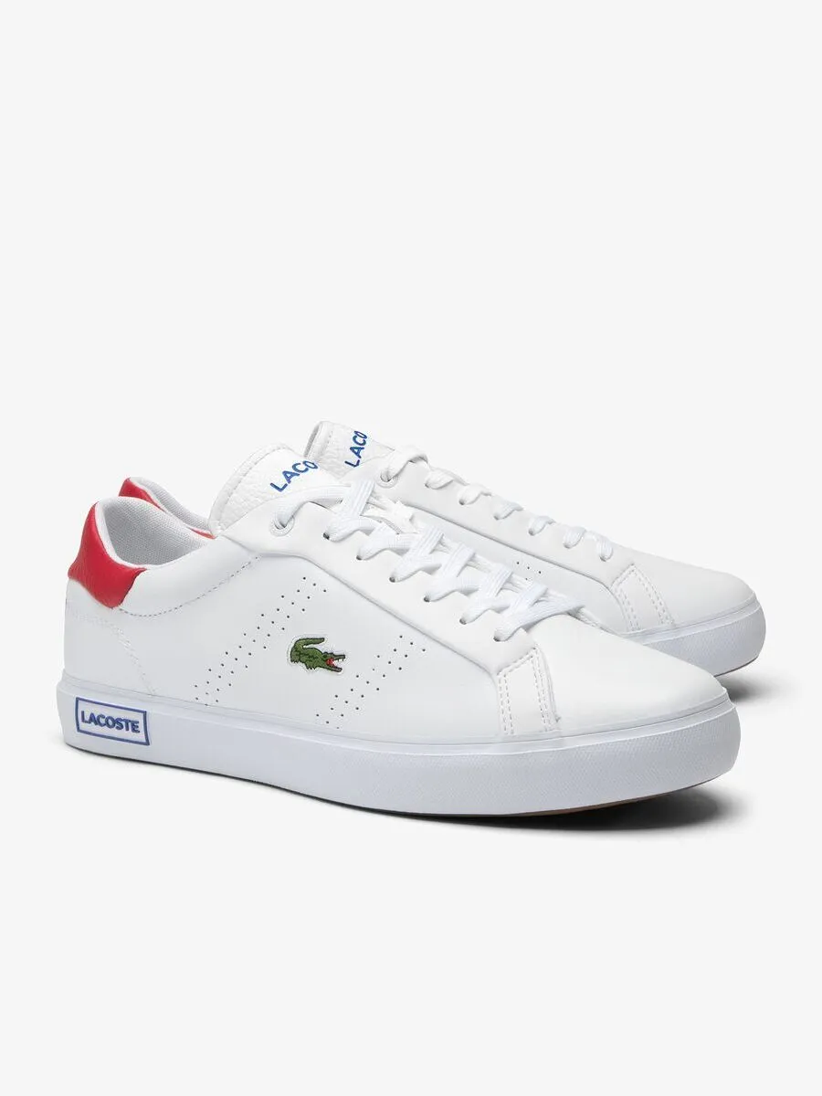 LACOSTE White Men’s Powercourt 2.0 Contrasted Leather Trainers