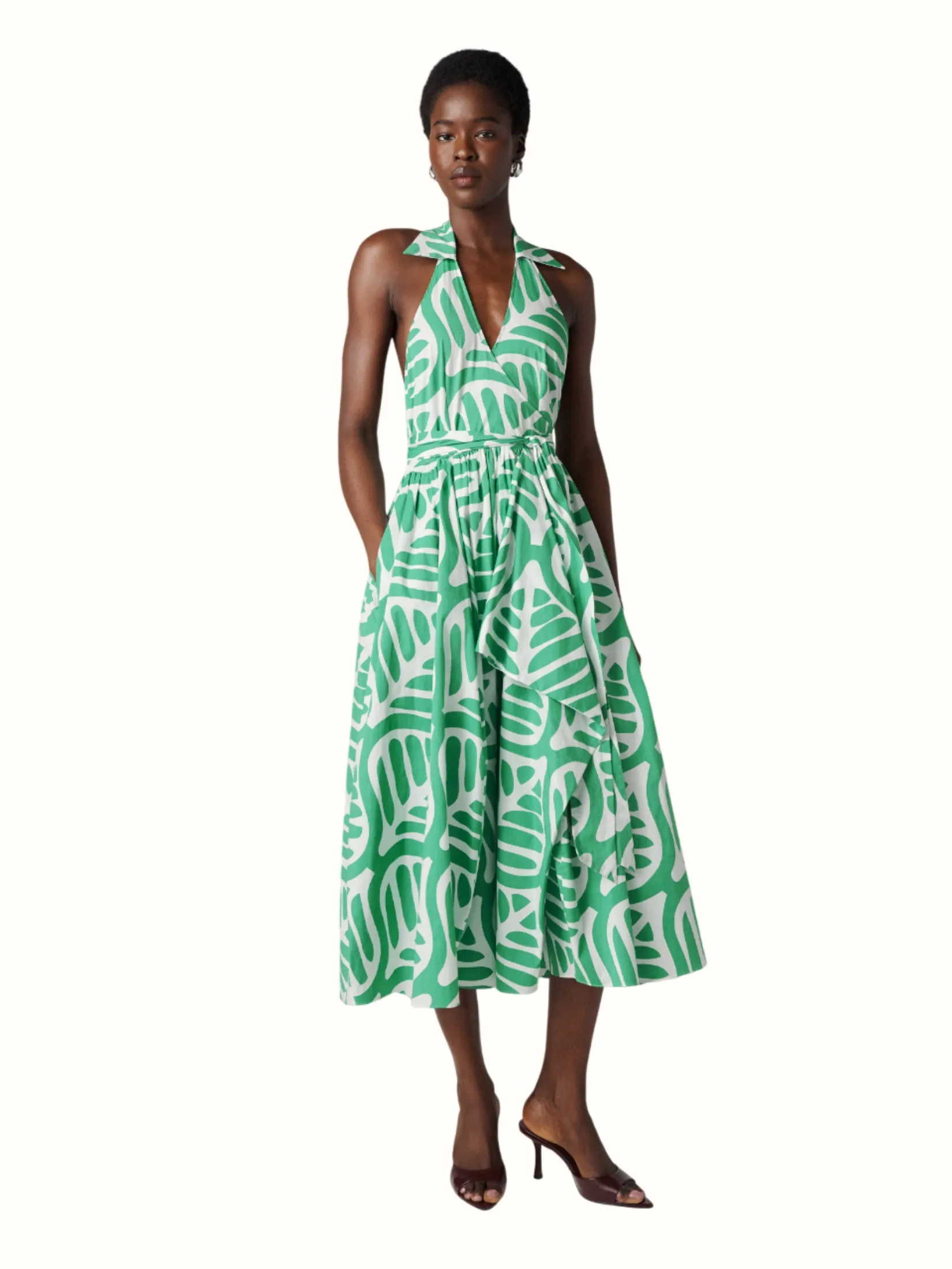 DIANE VON FURSTENBERG WOMEN DVF NOVA DRESS DESERT PALM INDIAN GREEN Size - S