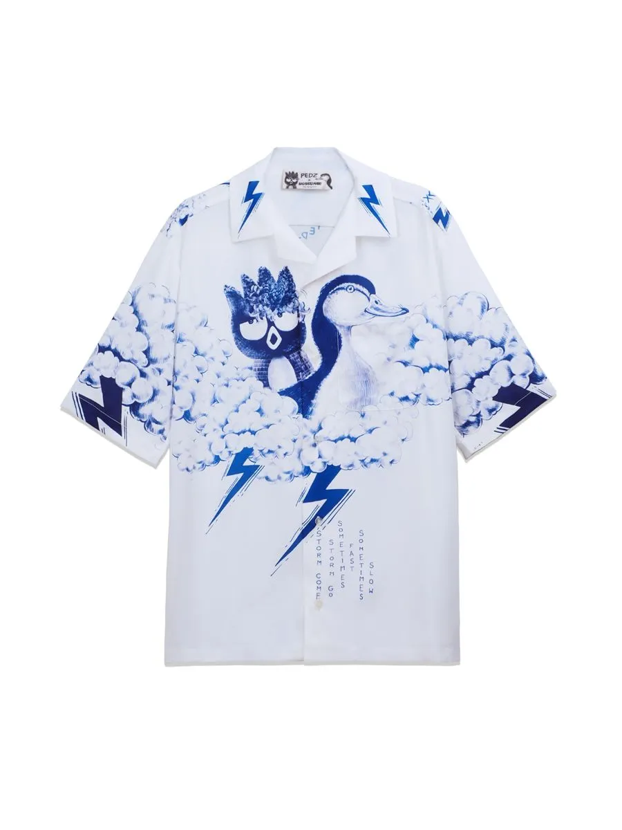 PEDZ MEN HAWAII SHIRT SHORT SLEEVES PRINTED NAVY STORM WHITE