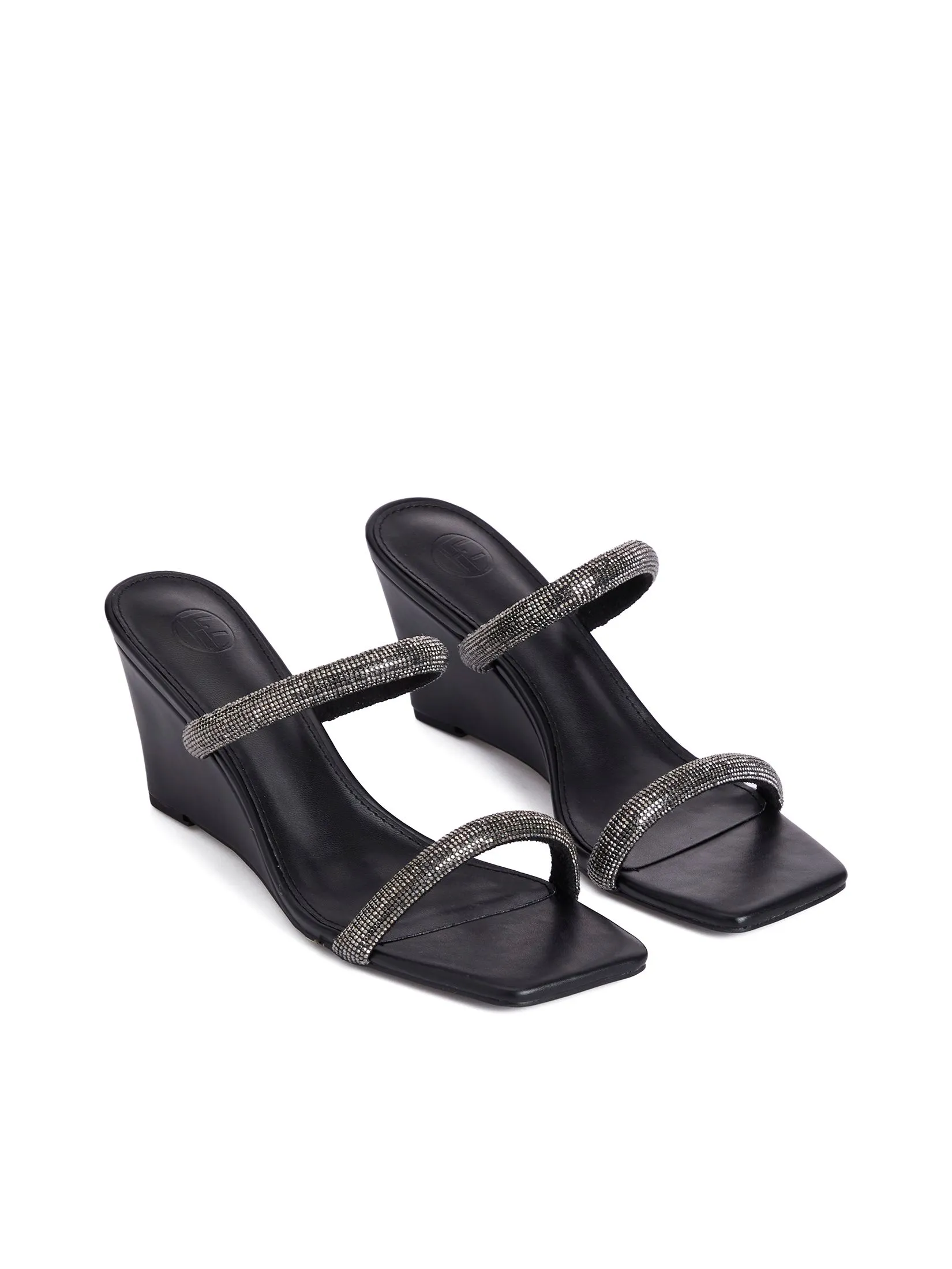 FOF Women Wedge Heels Crystal Strap