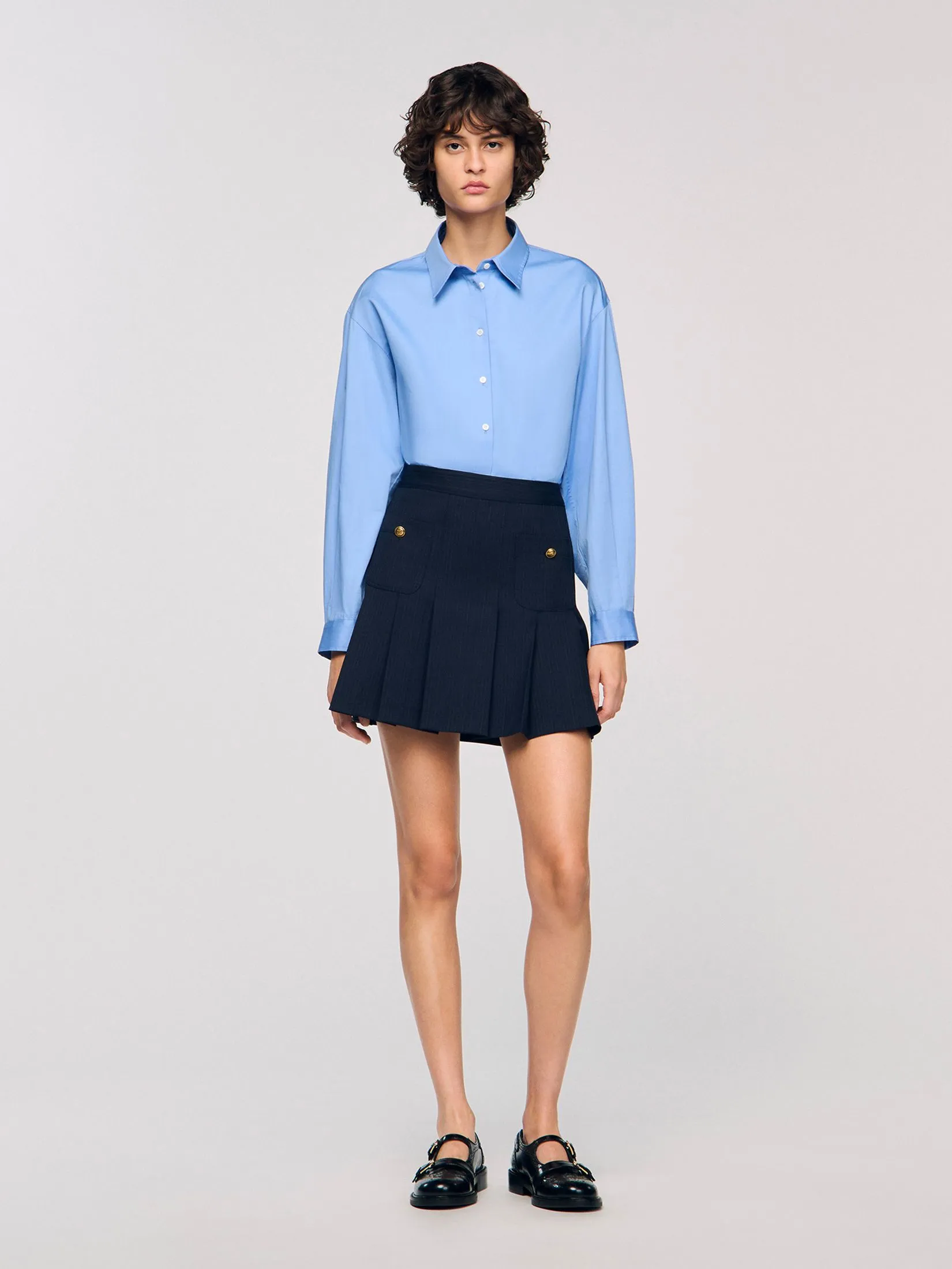 SANDRO Mini Striped Pleated Skirt