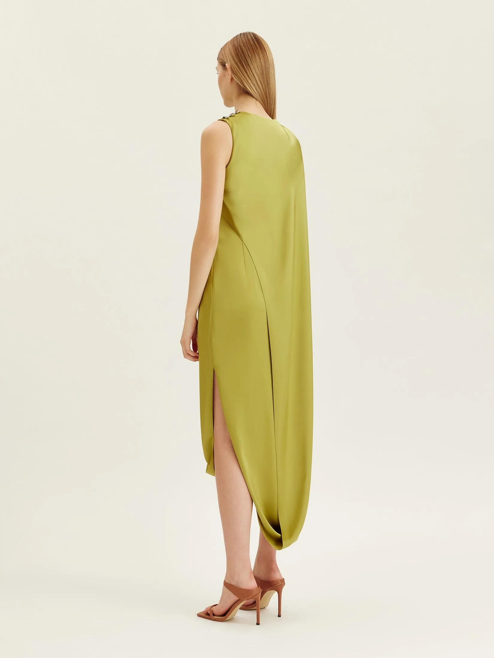 ASAVA ( AW24 ) Portia One-shoulder Cape Women Dress Green