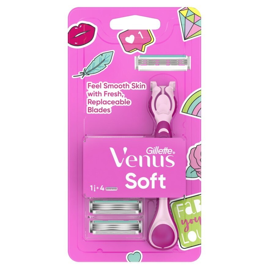 Gillette Venus soft Razor 1'S+Blades 4'S มีดโกน กำจัดขน