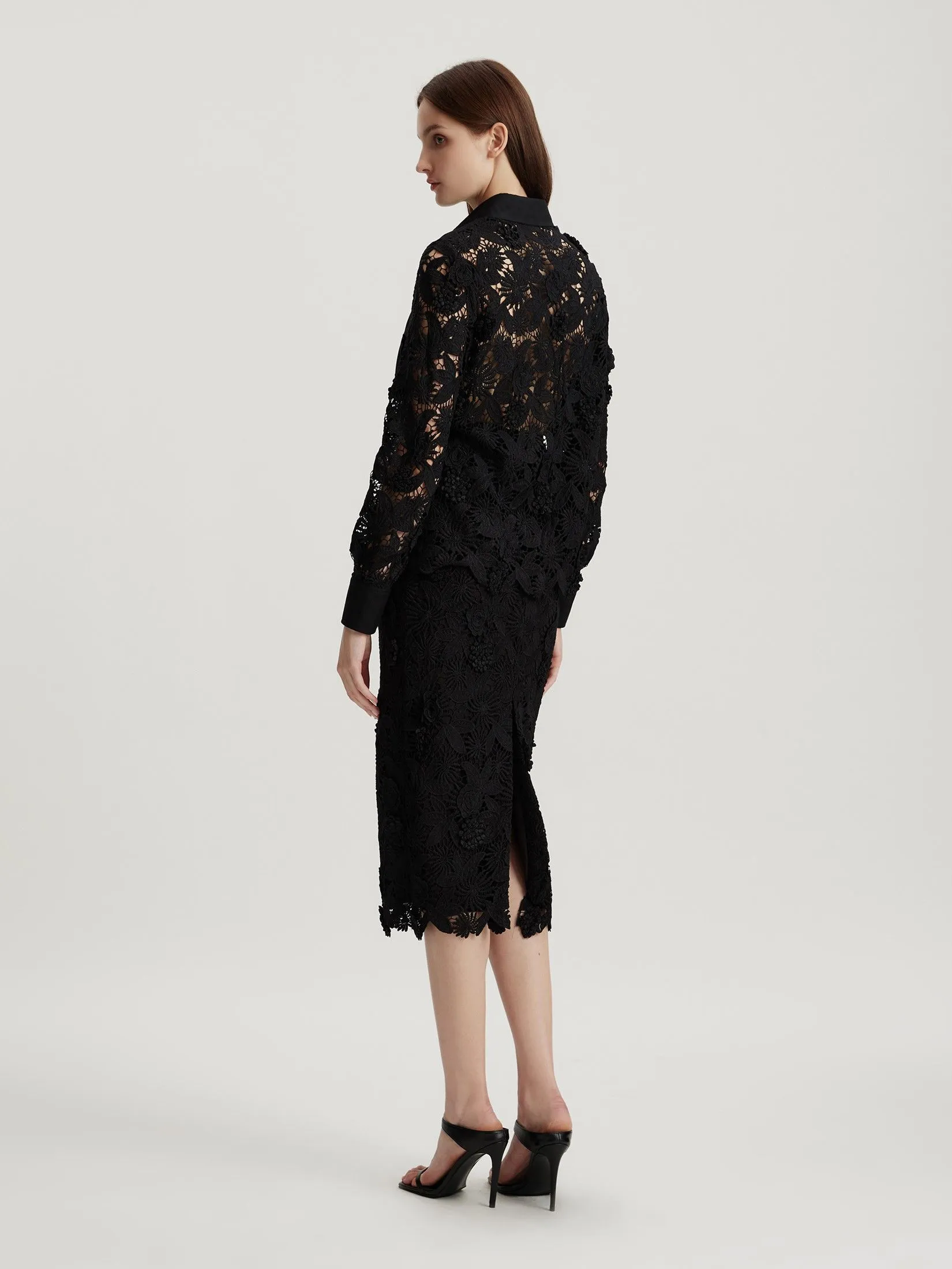 ASAVA (AW24) Daniella Floral-lace Women Pencil Skirt Black