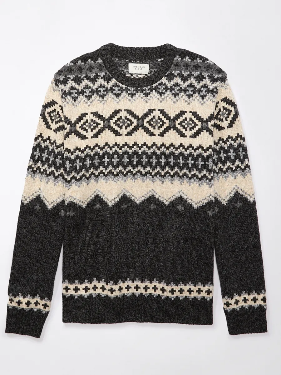 AMERICAN EAGLE MEN 1821 FAIRISLE CREW 001 BLACK