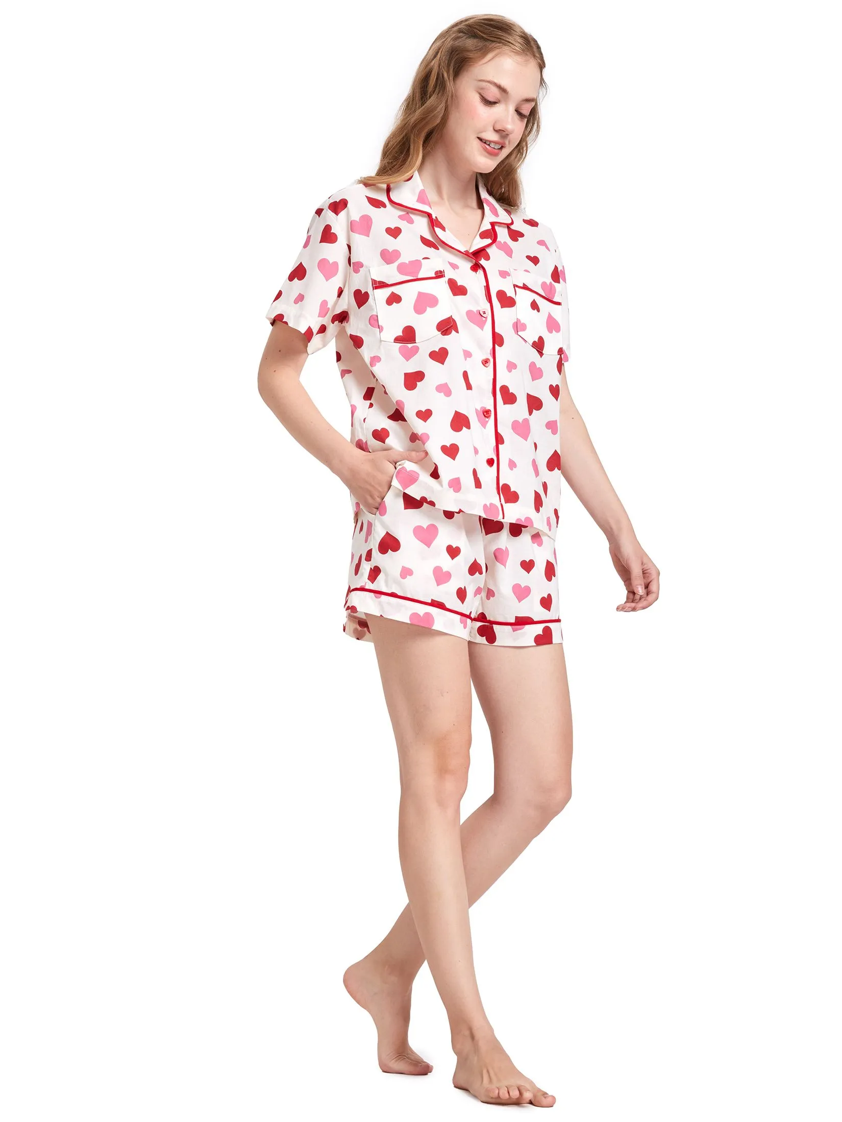 SWEET SENSATIONS Women Pyjamas Long Sleeves Shirt Hawaii Collar Shorts Off White