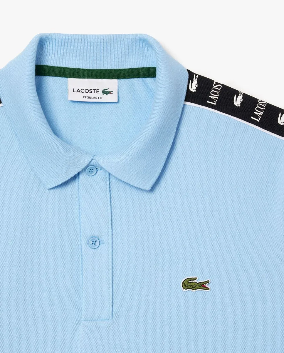 LACOSTE Regular Fit Logo Stripe Mini Piqu  Polo Shirt Blue