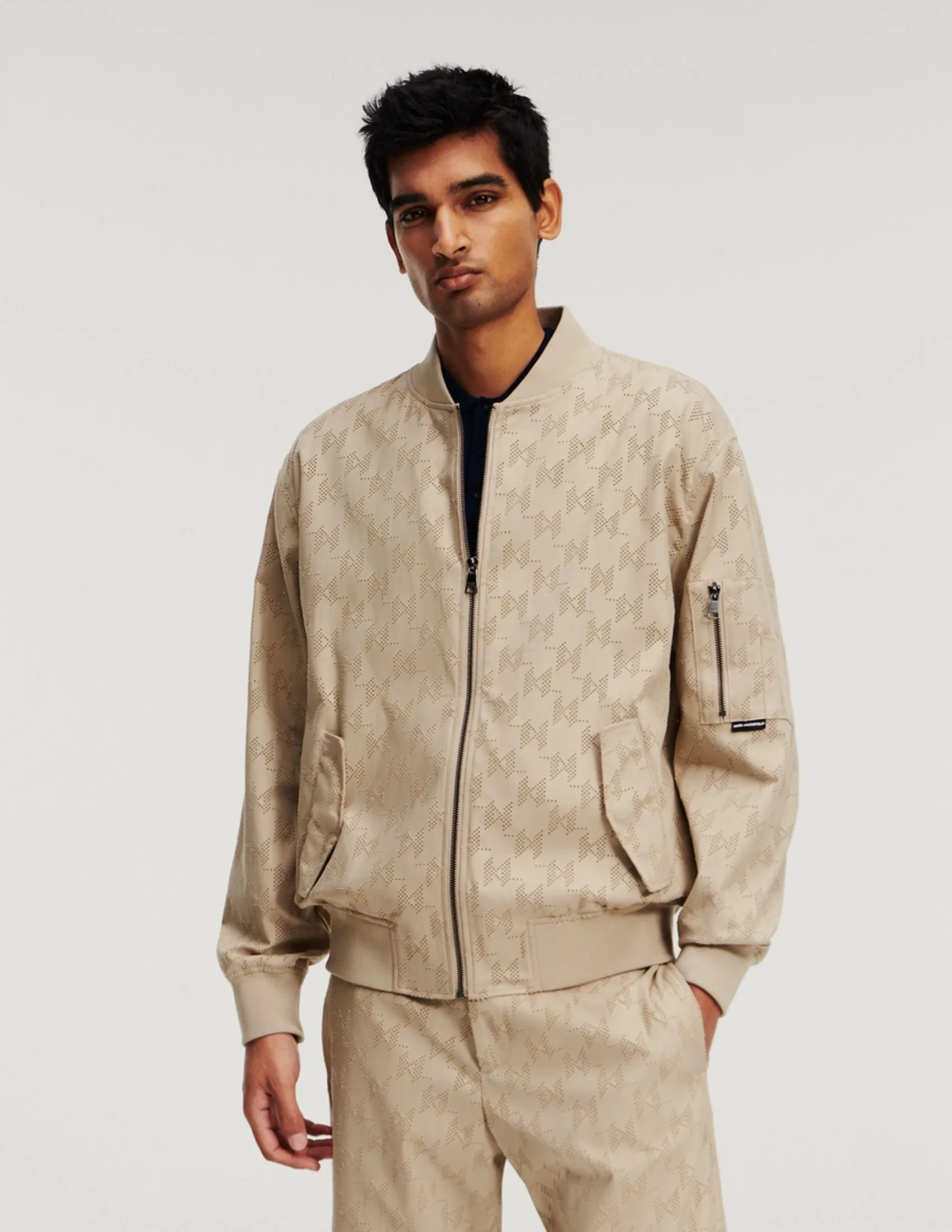KARL LAGERFELD RTW-1 HUN'S PICK PERFORATED MEN BOMBER HUMMUS