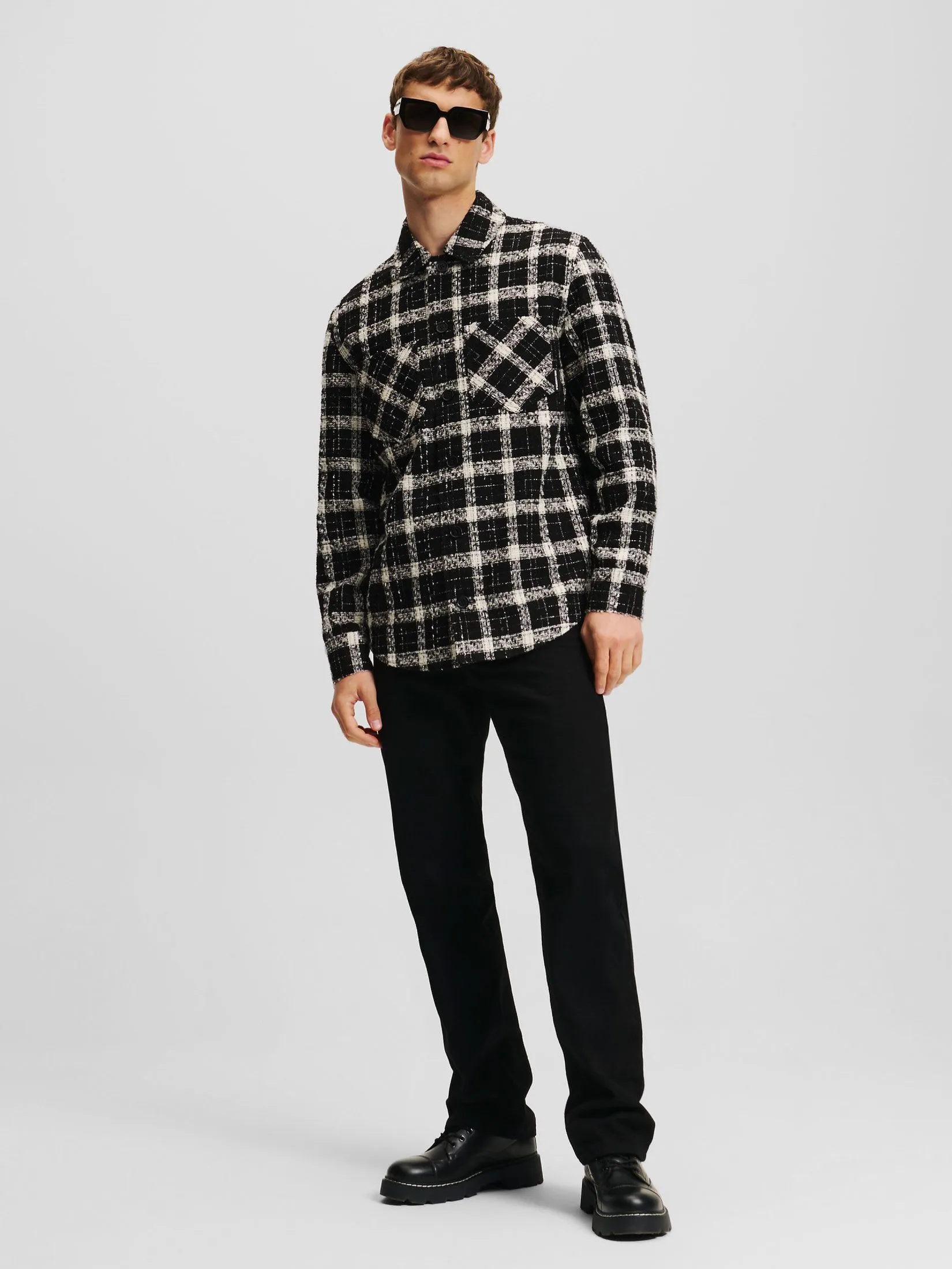 KARL LAGERFELD SEASONAL BOUCLE OVERSHIRT BLACK/WHITE BOUCLE
