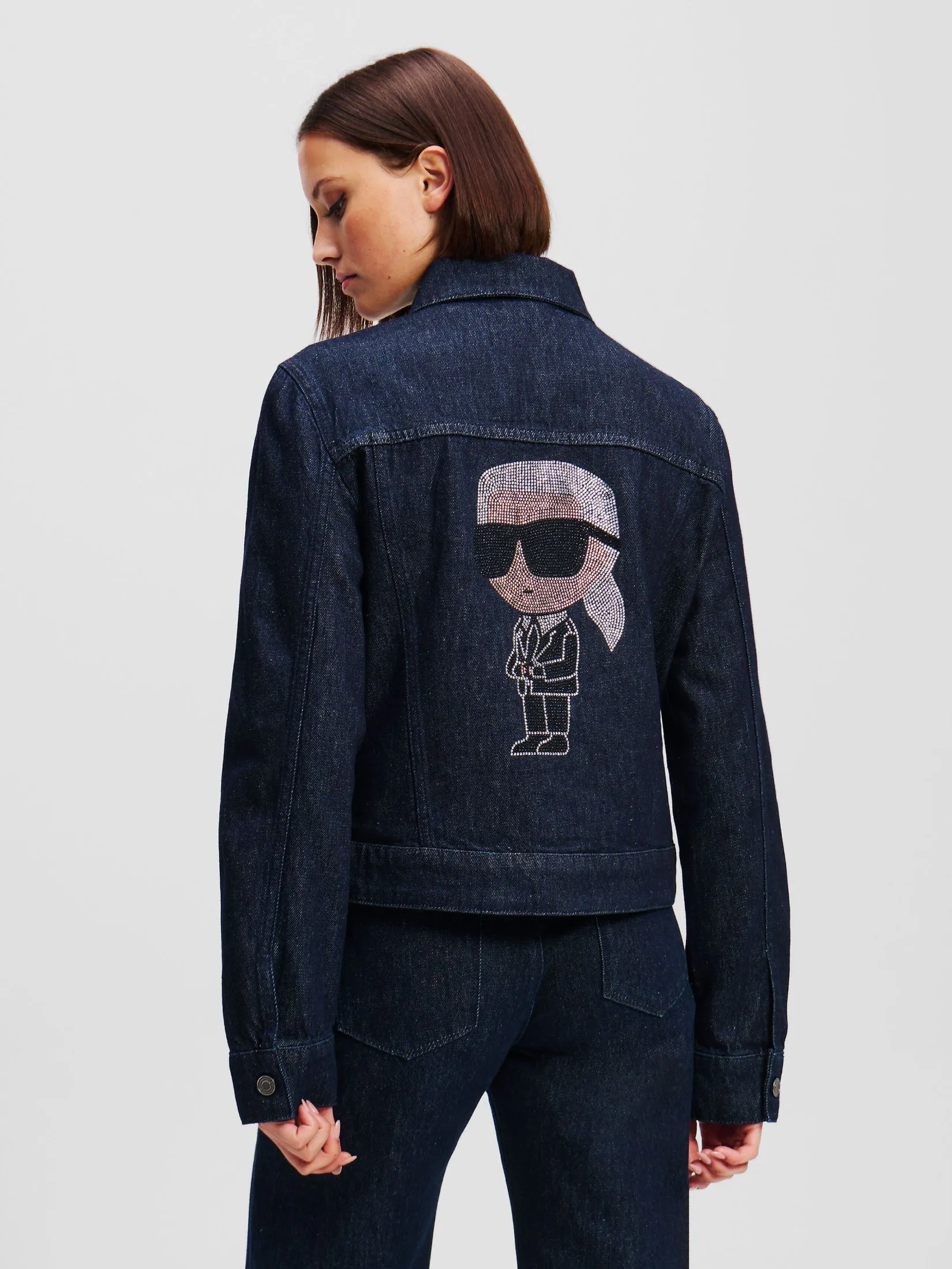 KARL LAGERFELD IKONIK 2.0 RHINESTONE DNM JKT BLUE DENIM