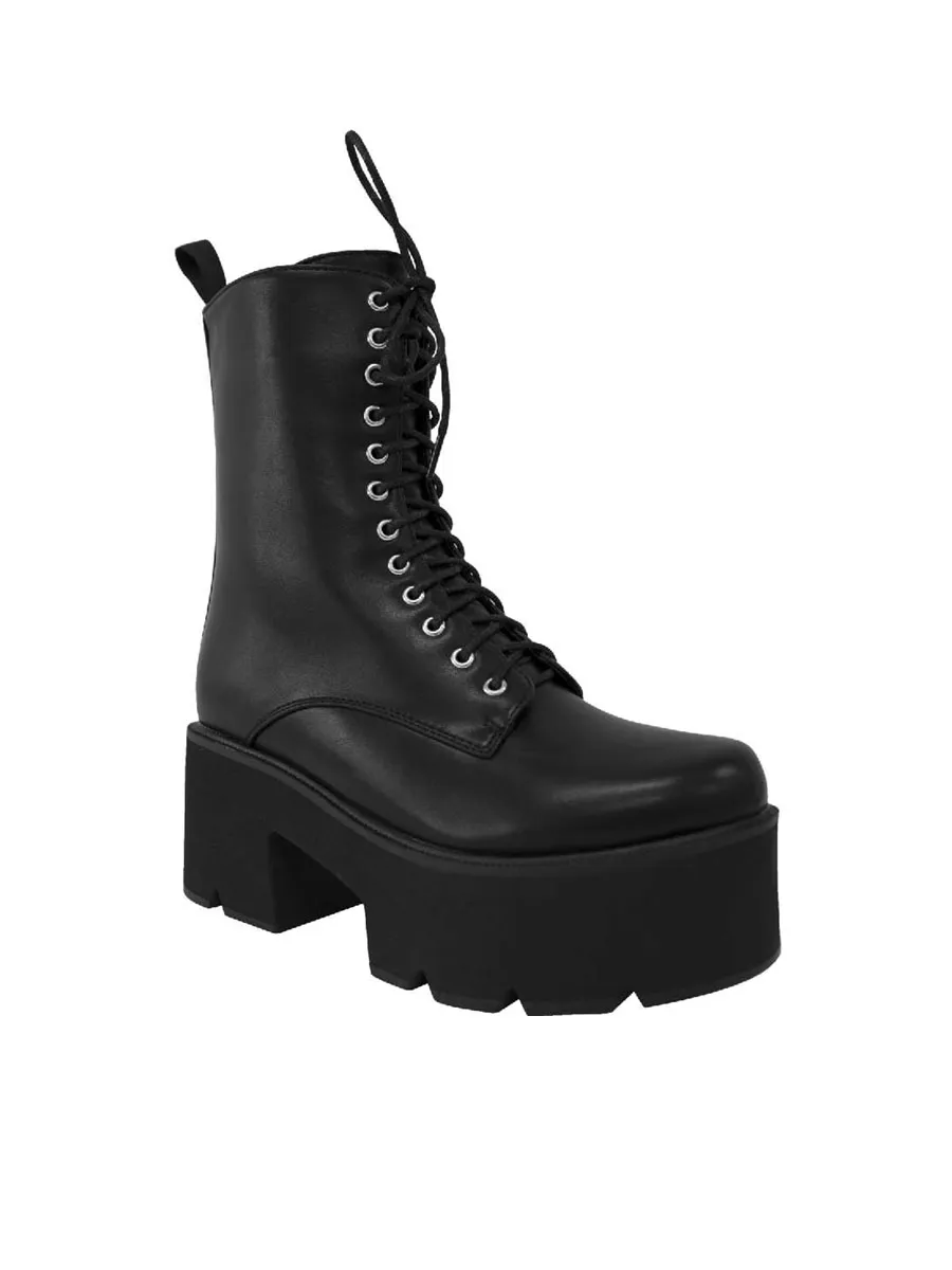 VILLAINS SF YUKI Women s Platform Combat Boots BLACK
