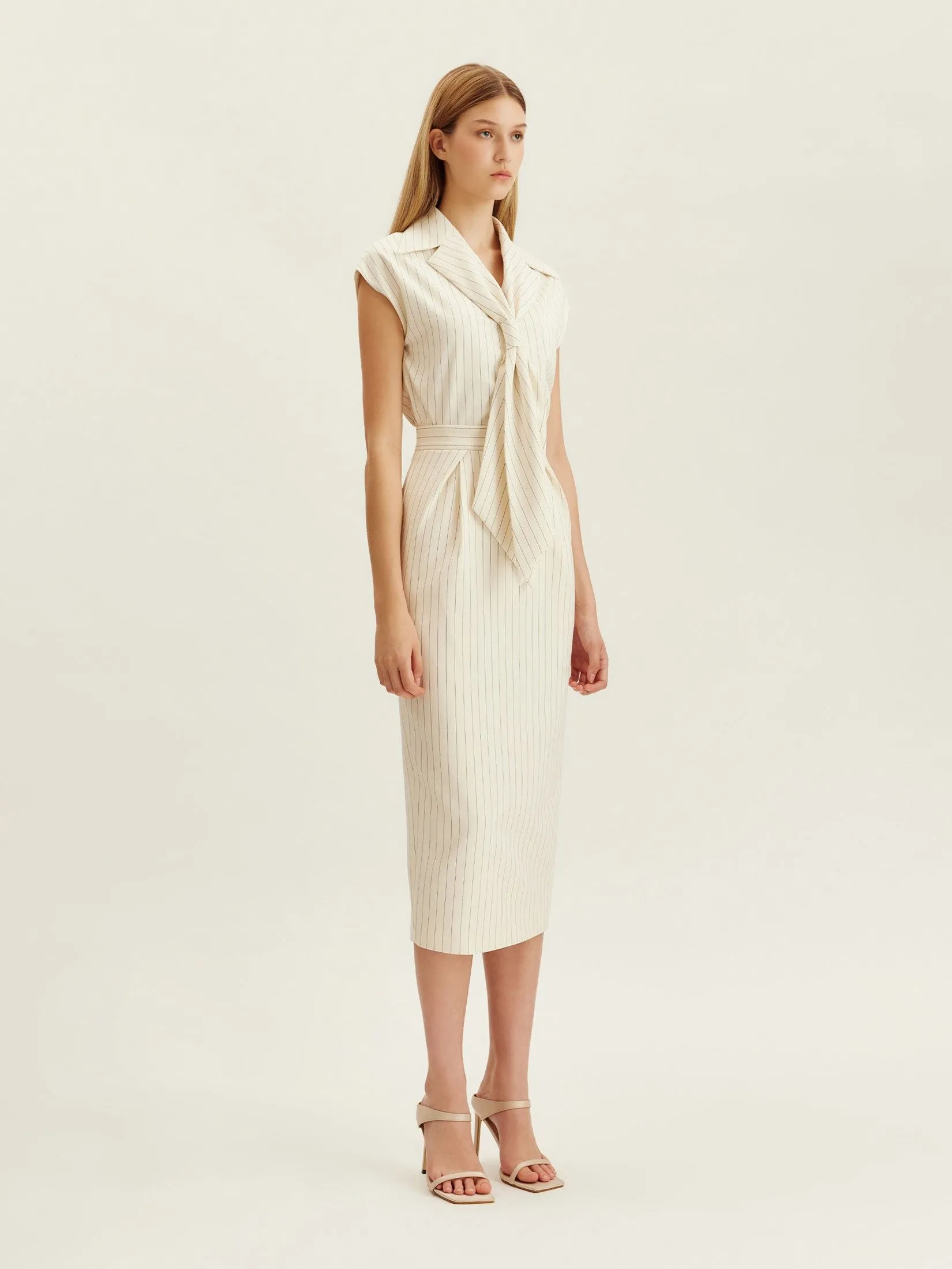 ASAVA (AW24) Pinstriped Women Midi Skirt Ivory