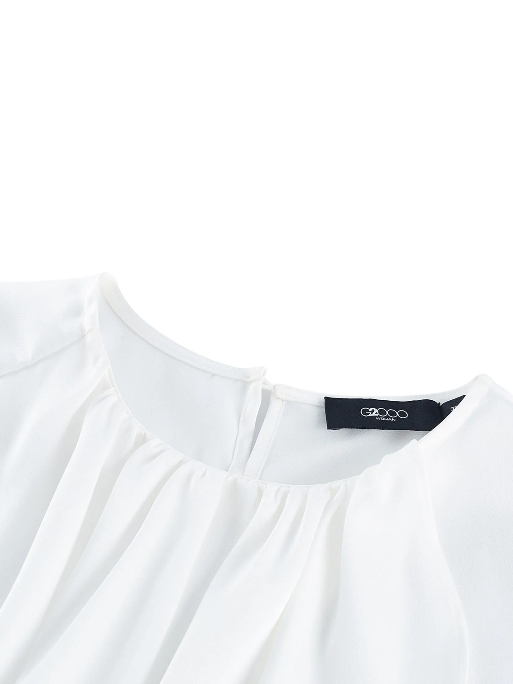 G2000 Women Clothing Satin Round Collar Ruffle Layered Long Sleeves Blouse Regular Fit - Off-White