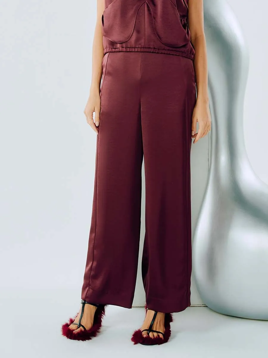 SHAKA Woman Pants Elegants Satin Maroon
