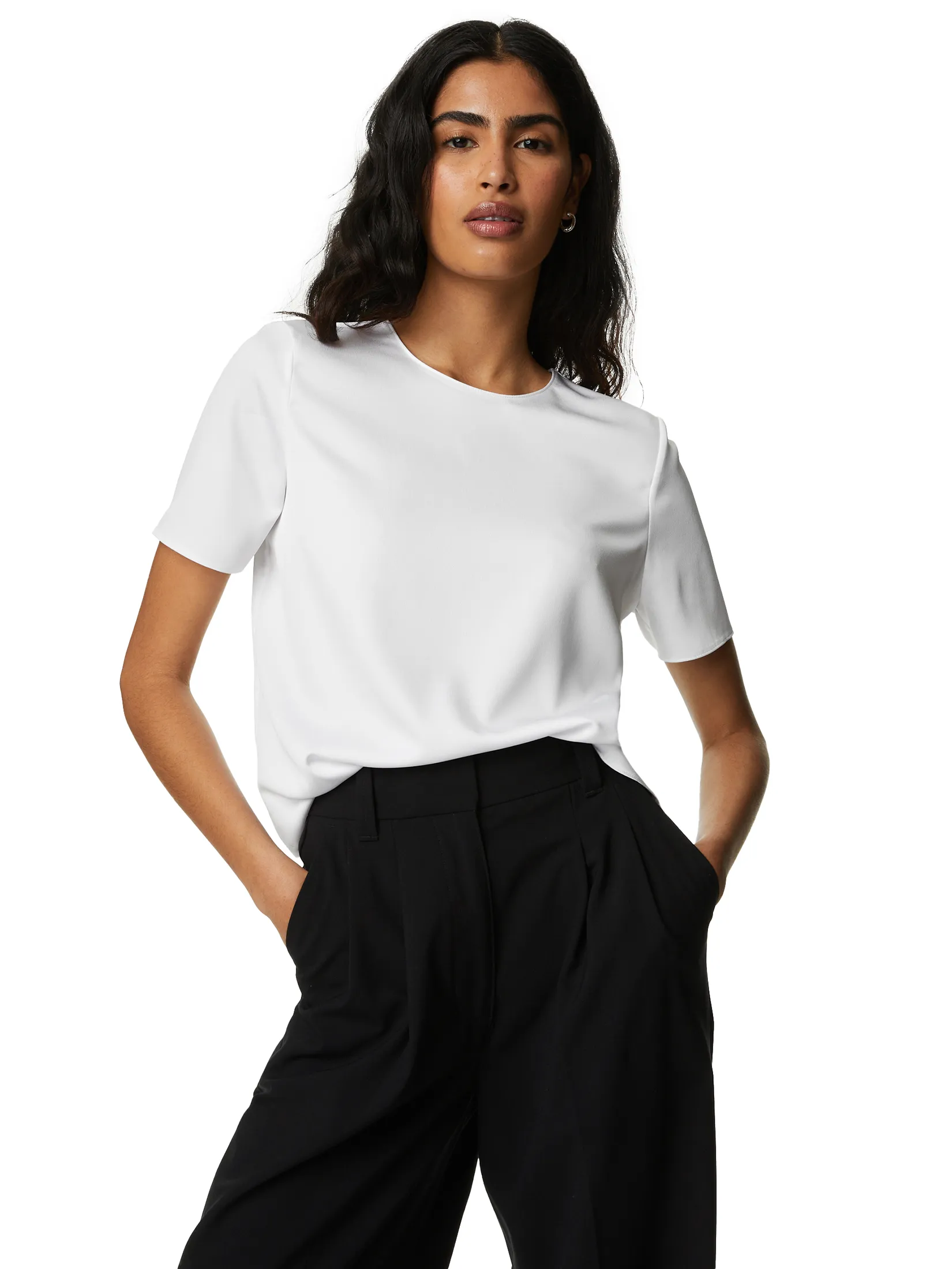 MARKS & SPENCER Women Top Round Neck Soft White