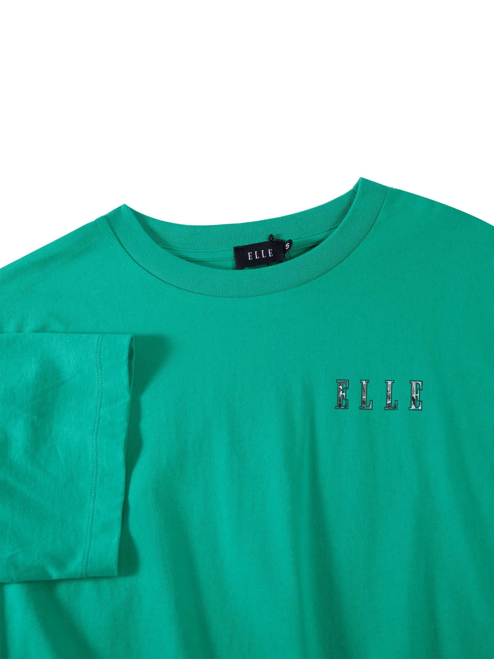 ELLE Women's Short Sleeve Crop T-Shirt in Cotton with Graphic Print W3K723 - Green | ELLE 80 YEARS LIMITED EDITION