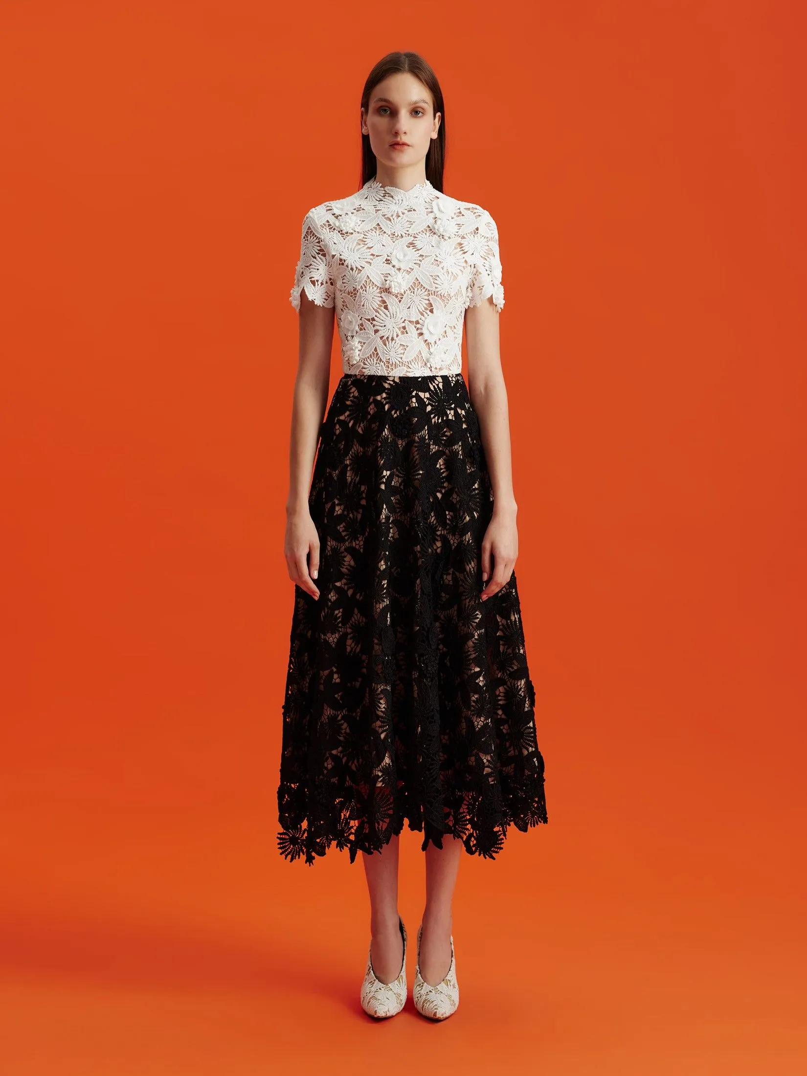 ASAVA ( AW24 ) Octavia Floral-lace Fit-and-flare Women Dress White Black