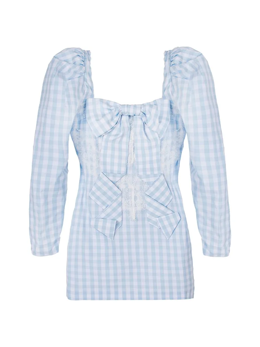 KLOSET (PF24)Puff Sleeve Mini Dress Blue