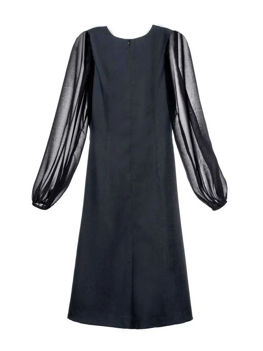 SENADA WOMEN WOOL BLEND BLACK DRAPED DRESS