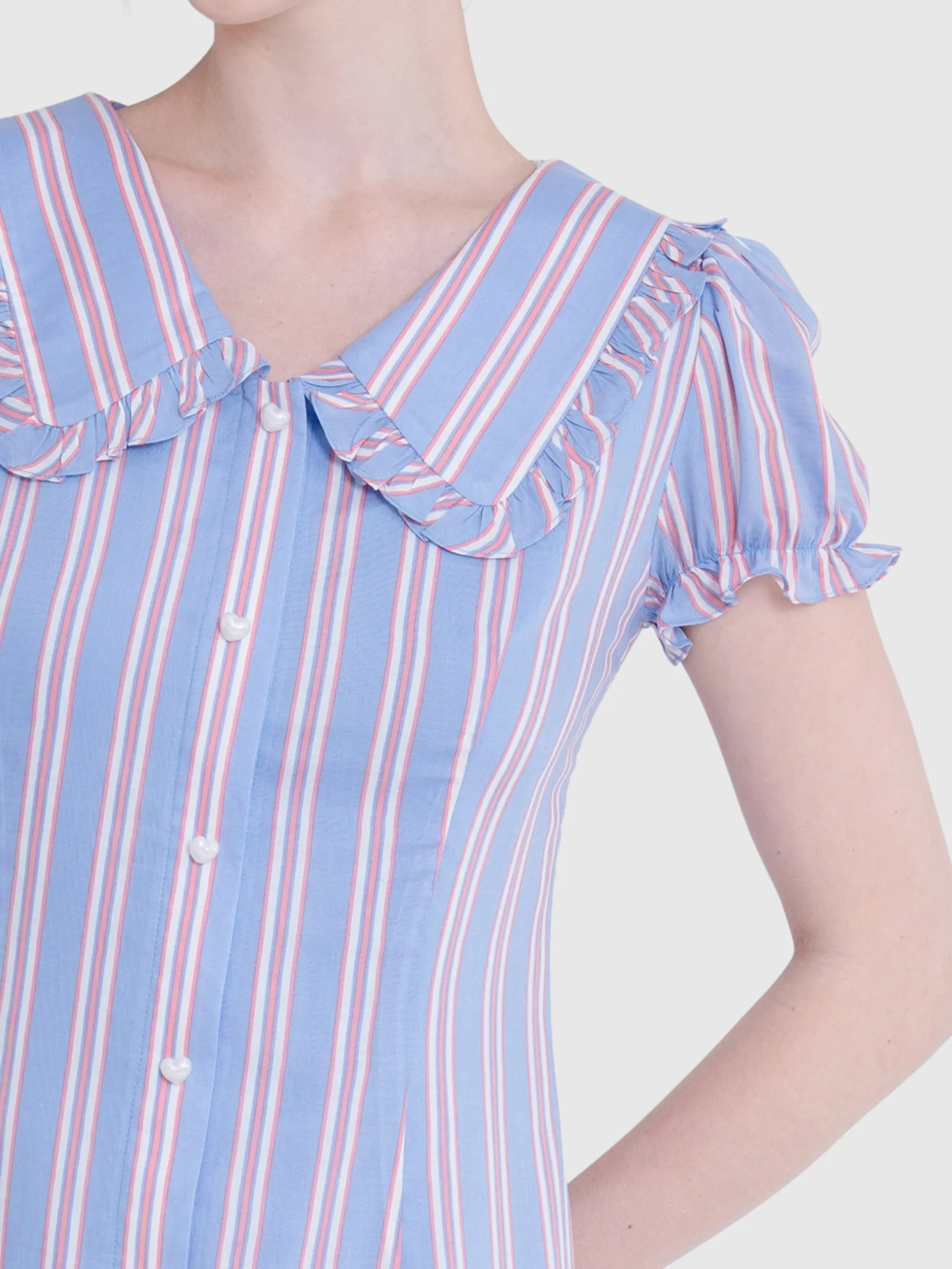 AMILA Women Dress Short Sleeves Cotton Print Blue