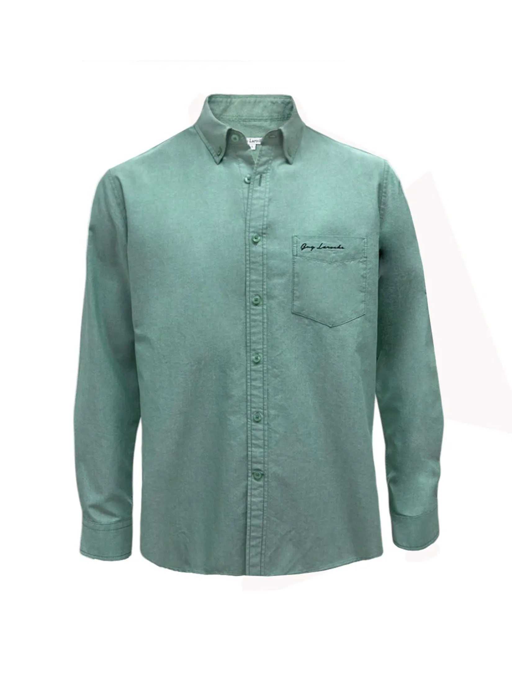 GUY LAROCHE MENWEAR Men s Shirt Long-Sleeve 100% Cotton Shirt, Regular Fit, Green BAC6100S5GR