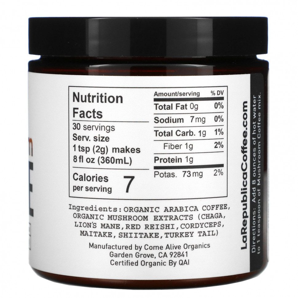 LA Republica, кофе с добавлением 7 грибов-суперфудов, 60 г (2,12 унции)