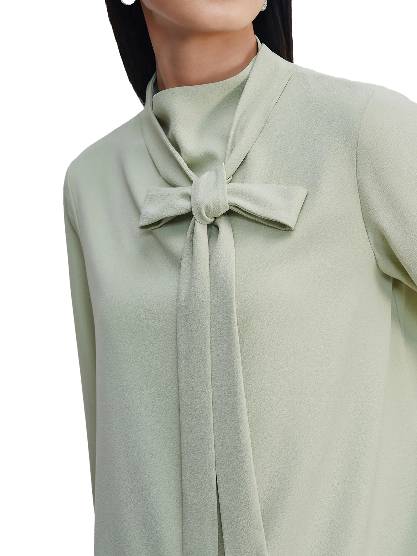 G2000 Women Clothing Crepe Colour Block Stand Long Sleeve Collar Blouse Regular Fit - Green