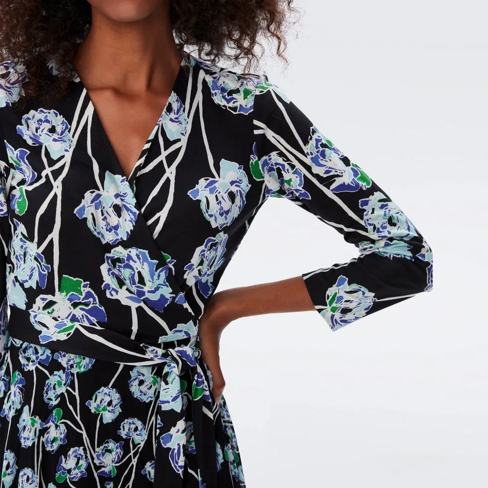 DIANE VON FURSTENBERG DVF IRINA DRESS WTRCLR FLORAL LG BLK/MED BLK